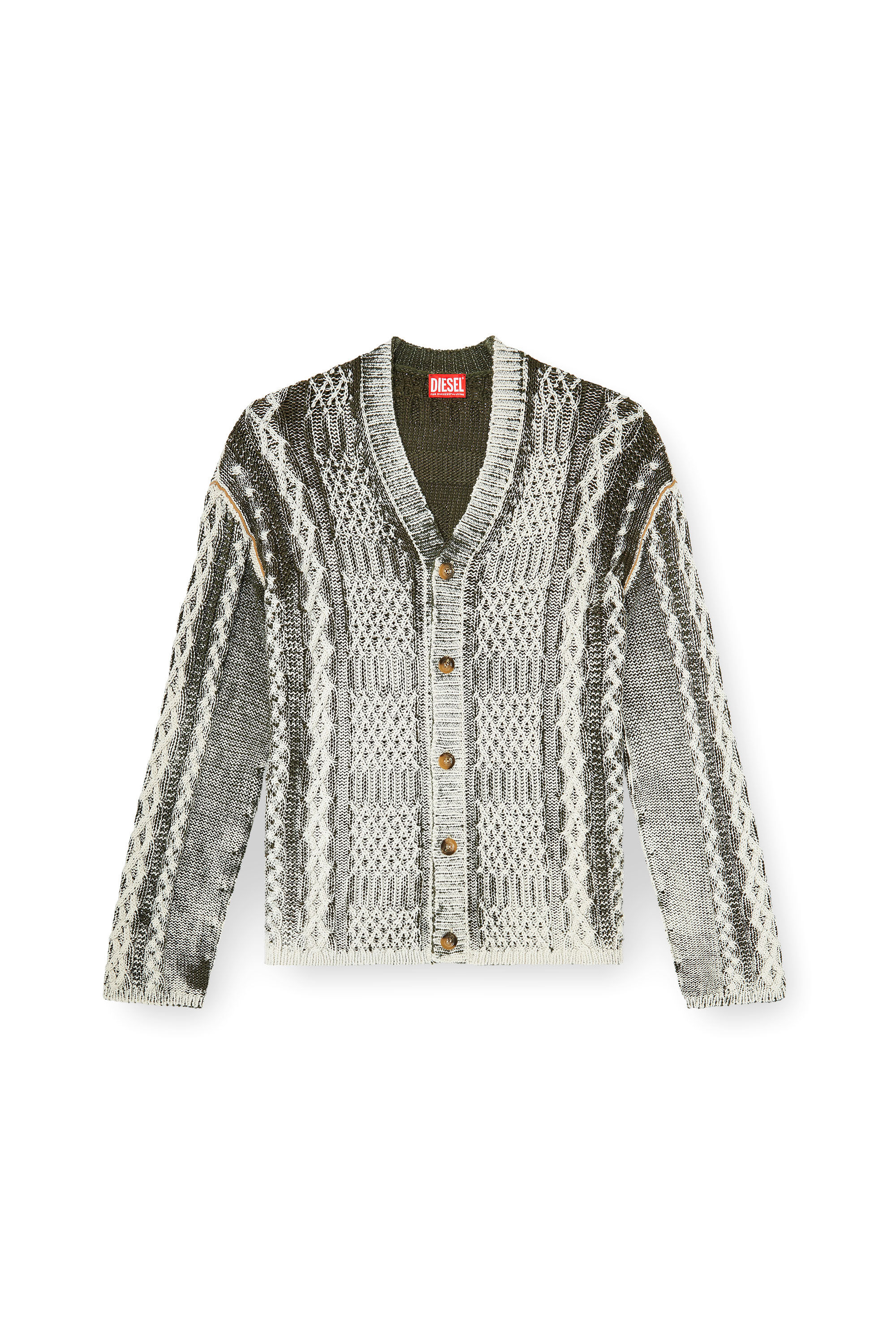 Diesel - K-MIOTO, Man's Treated cable-knit cardigan in White/Grey - 2