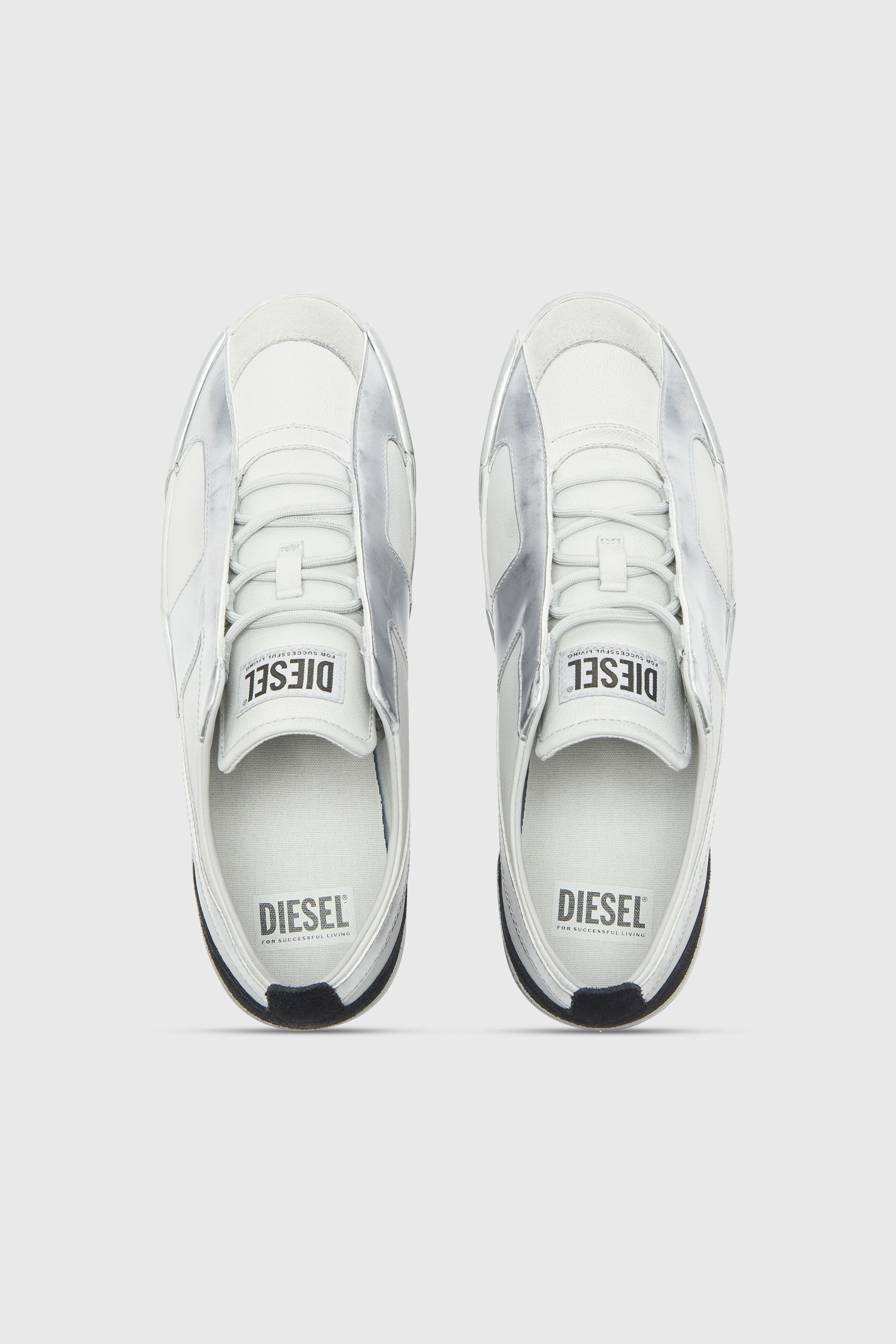 Diesel - S-SLANTE-D LOW, Man's S-Slante-D - Distressed sneakers in leather and suede in White/Silver - 4