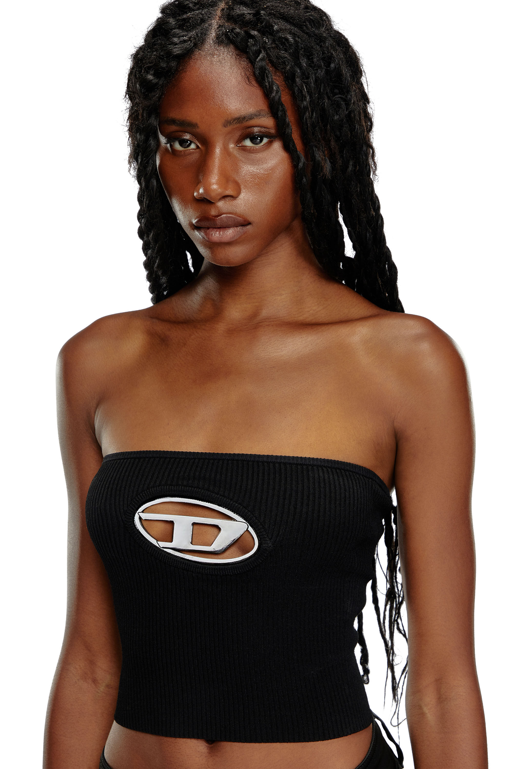 DIESEL M-Clarksville-A チューブトップ M-CLARKSVILLE Woman: Bandeau ribbed Top, D logo plaque | Diesel