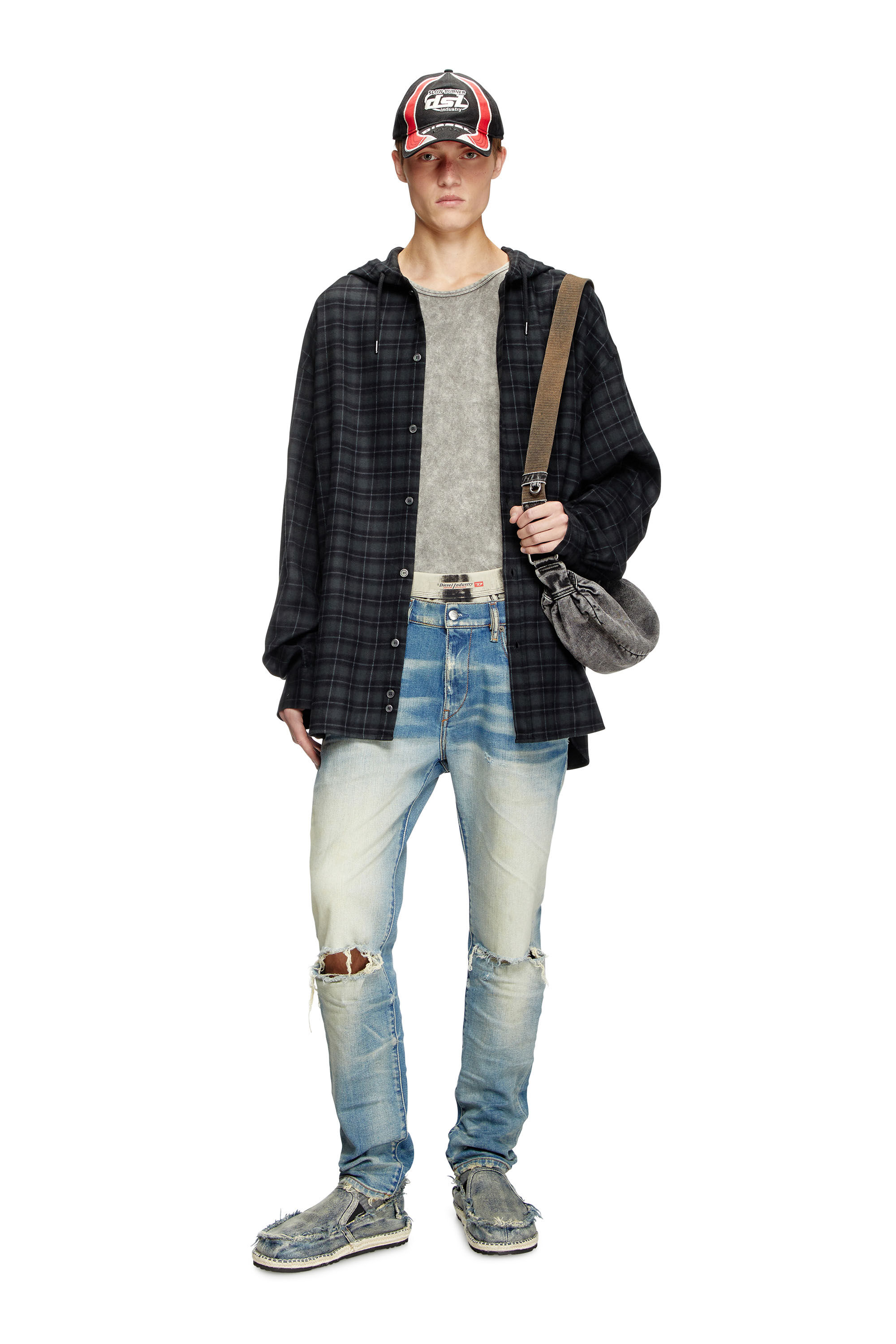グランドホールセール Men's Diesel | Black | flannel check in shirt Hooded トップス