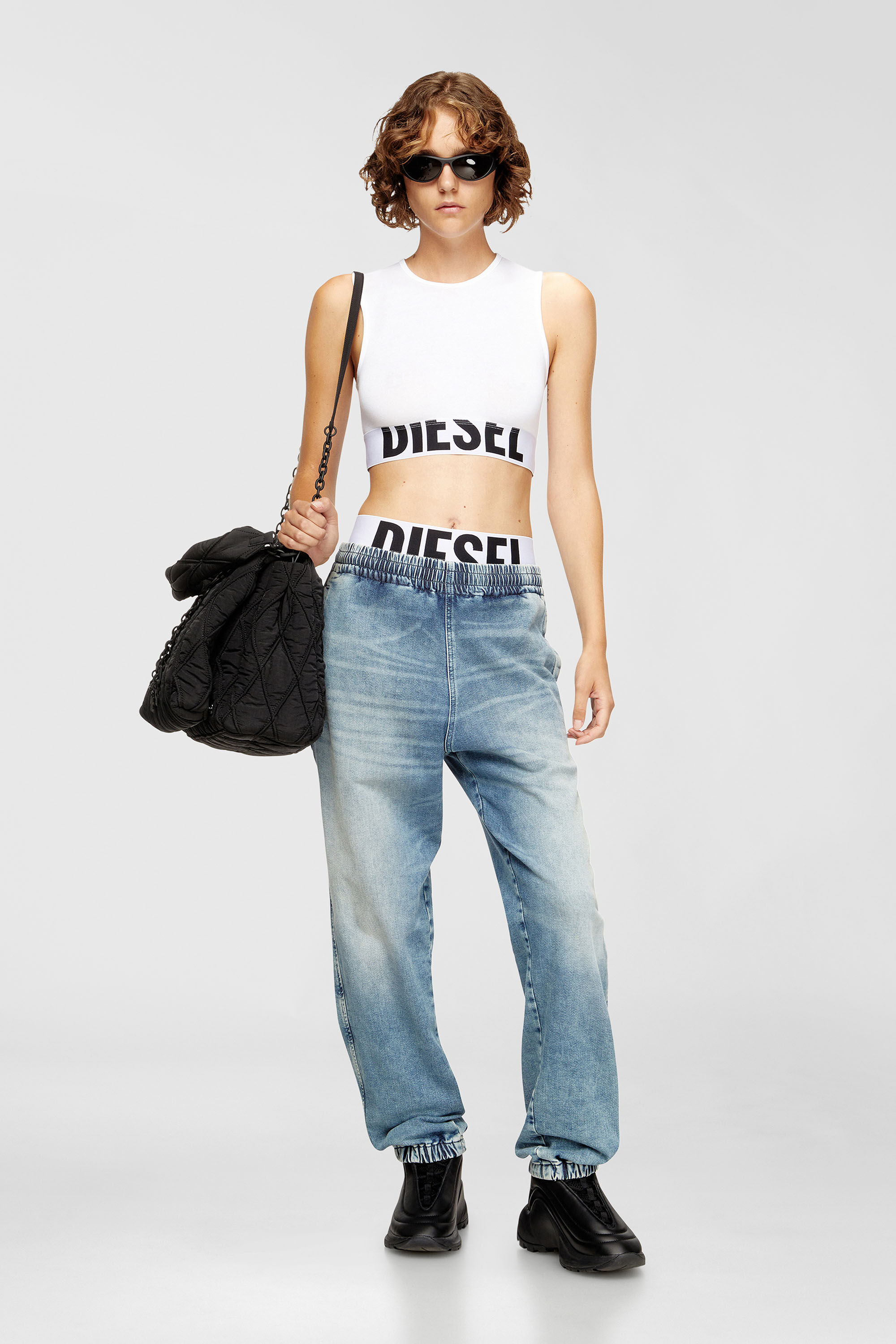 Women's Cropped tank top with cut-off logo | White | Diesel