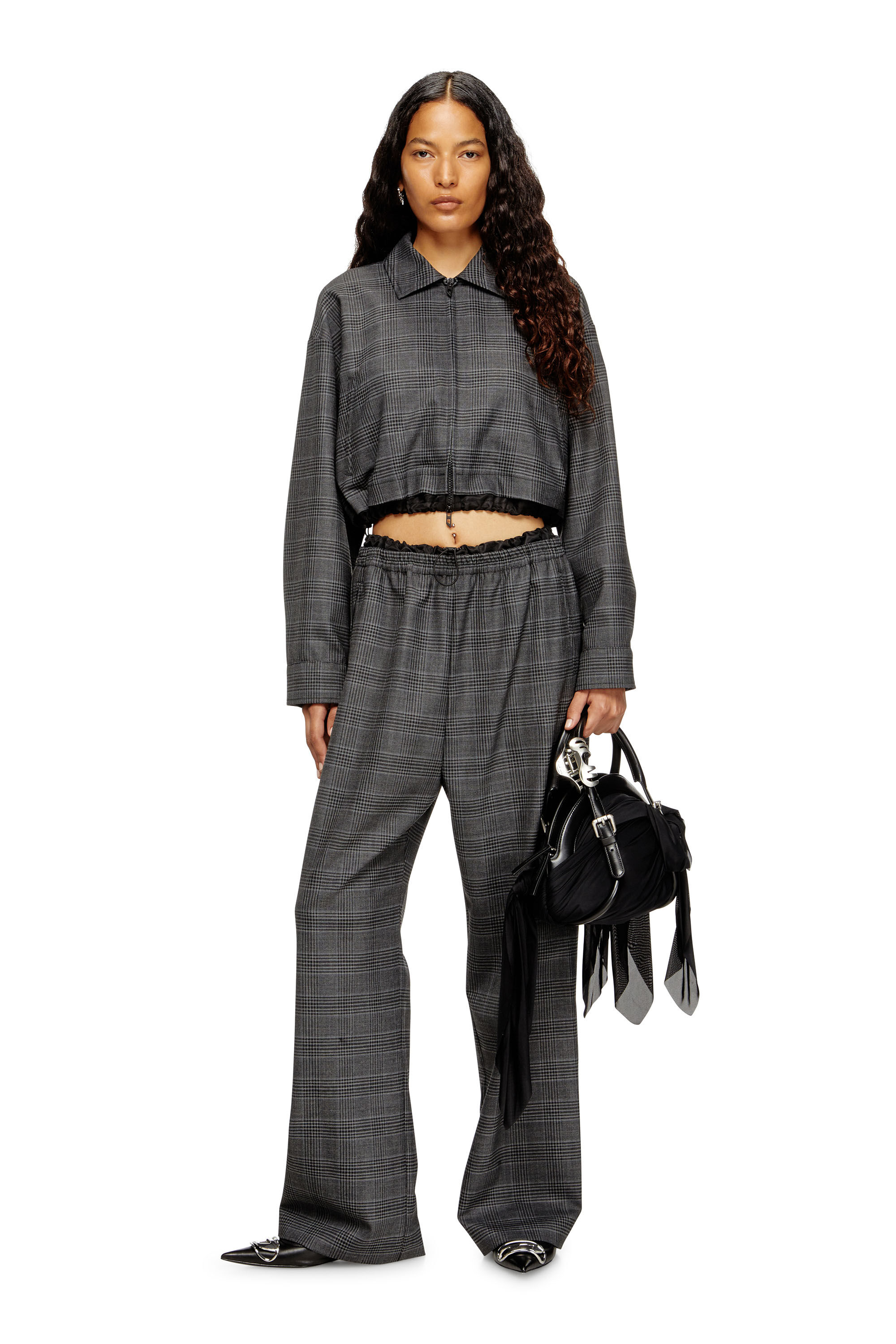 Women's Cropped Prince of Wales wool-blend coach jacket | Black