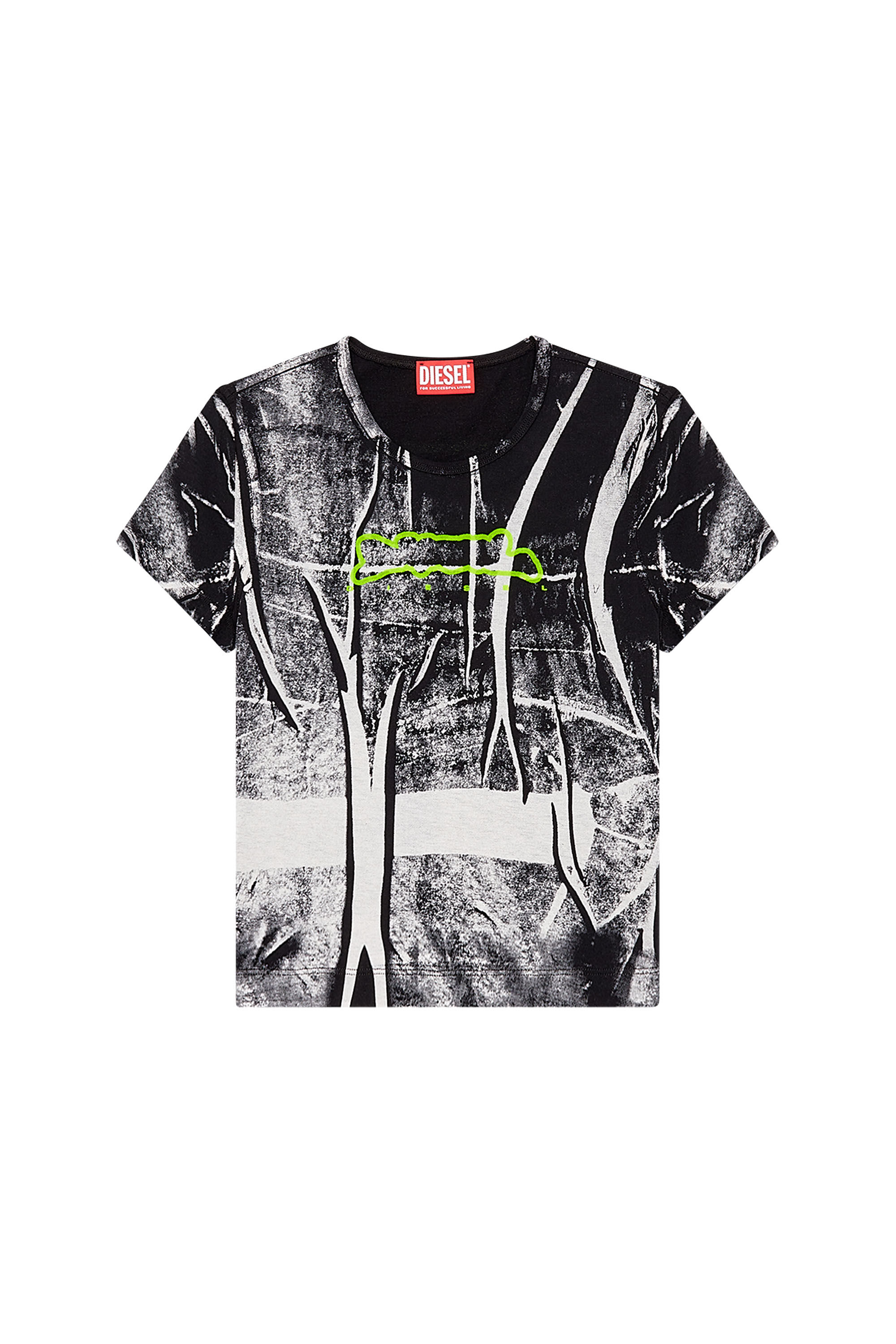 Diesel - T-UNCUTIE-LONG-N5, Woman's T-shirt with creased print in Grey/Black - 2