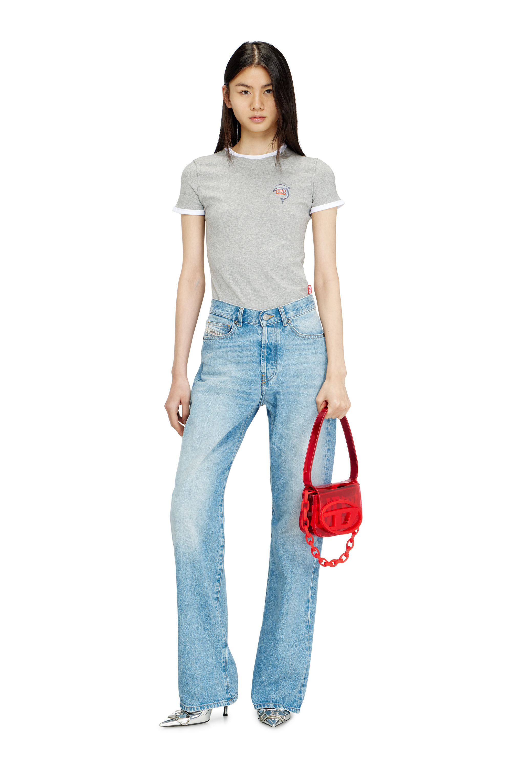 Women's Slim ring T-shirt with dolphin print | Grey | Diesel