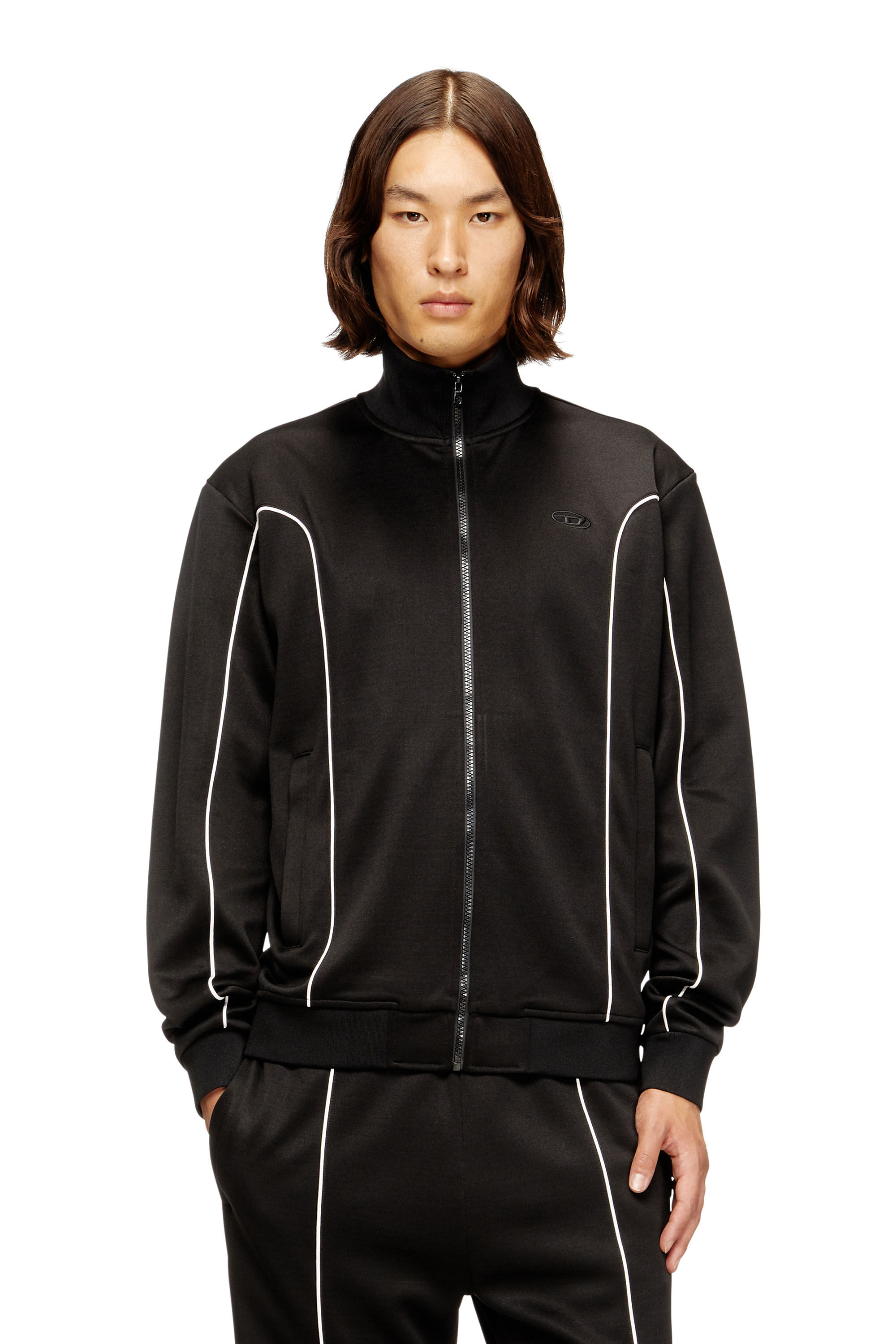 Men's Sweat fabric track jacket with contrast piping | Black | Diesel