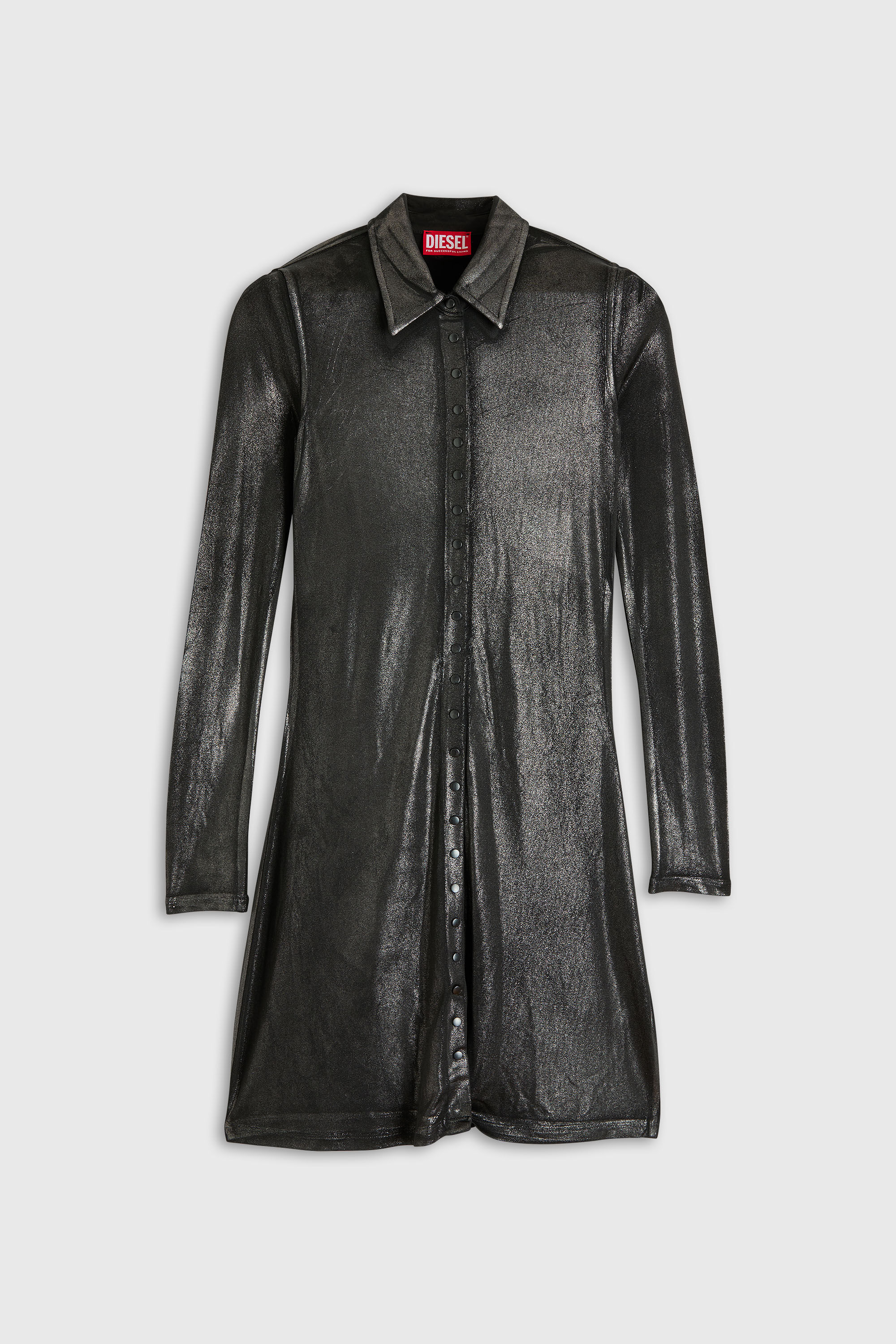Diesel - D-POL-B1, Woman's Mini shirt dress with metallic effect in Black - 2