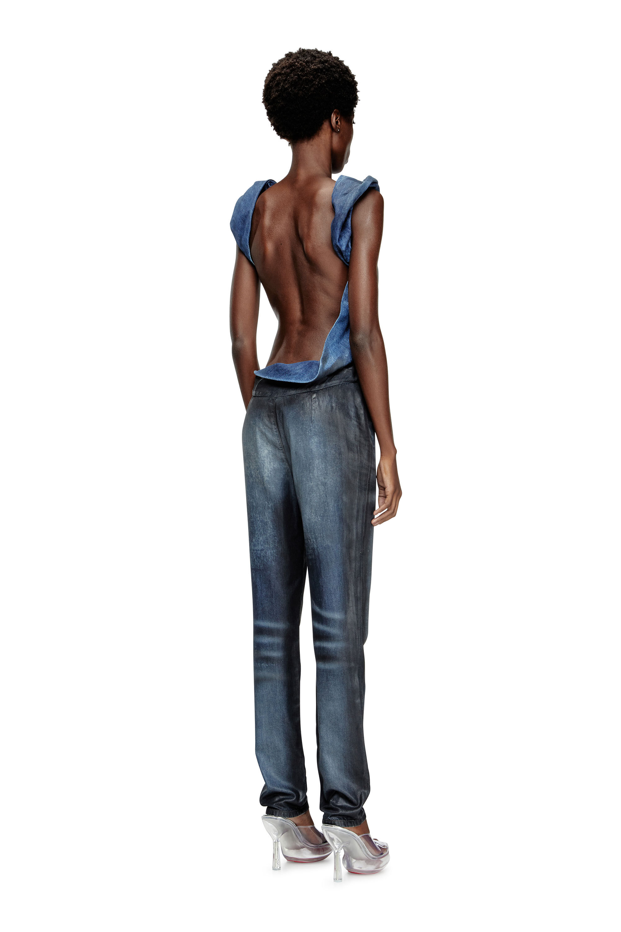 Diesel - DE-CLODIA-FSG, Woman's Jumpsuit in glossy coated Tencel denim in Dark Blue - 1