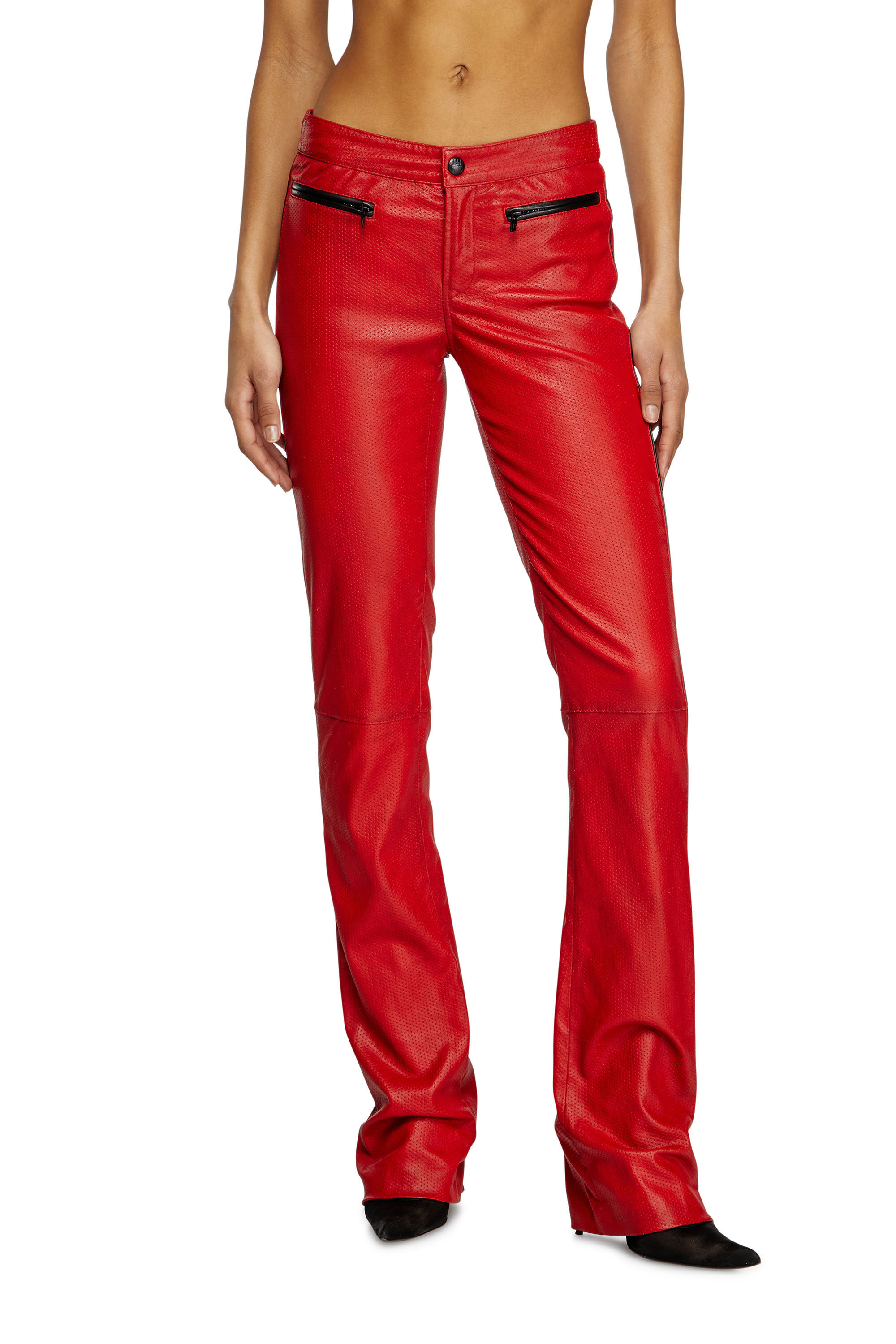 Diesel - L-INSEY, Woman's Biker pants in perforated stretch leather in Red - 3