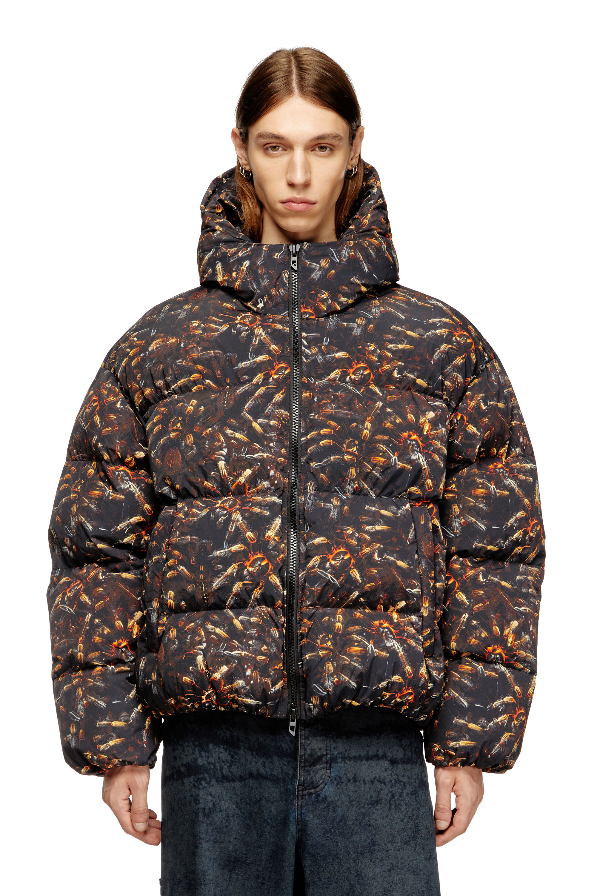Diesel BLUE ‘W-DAY-PRINT’ puffer jacket Men's Puffer jacket with monogram motif | Green | Diesel