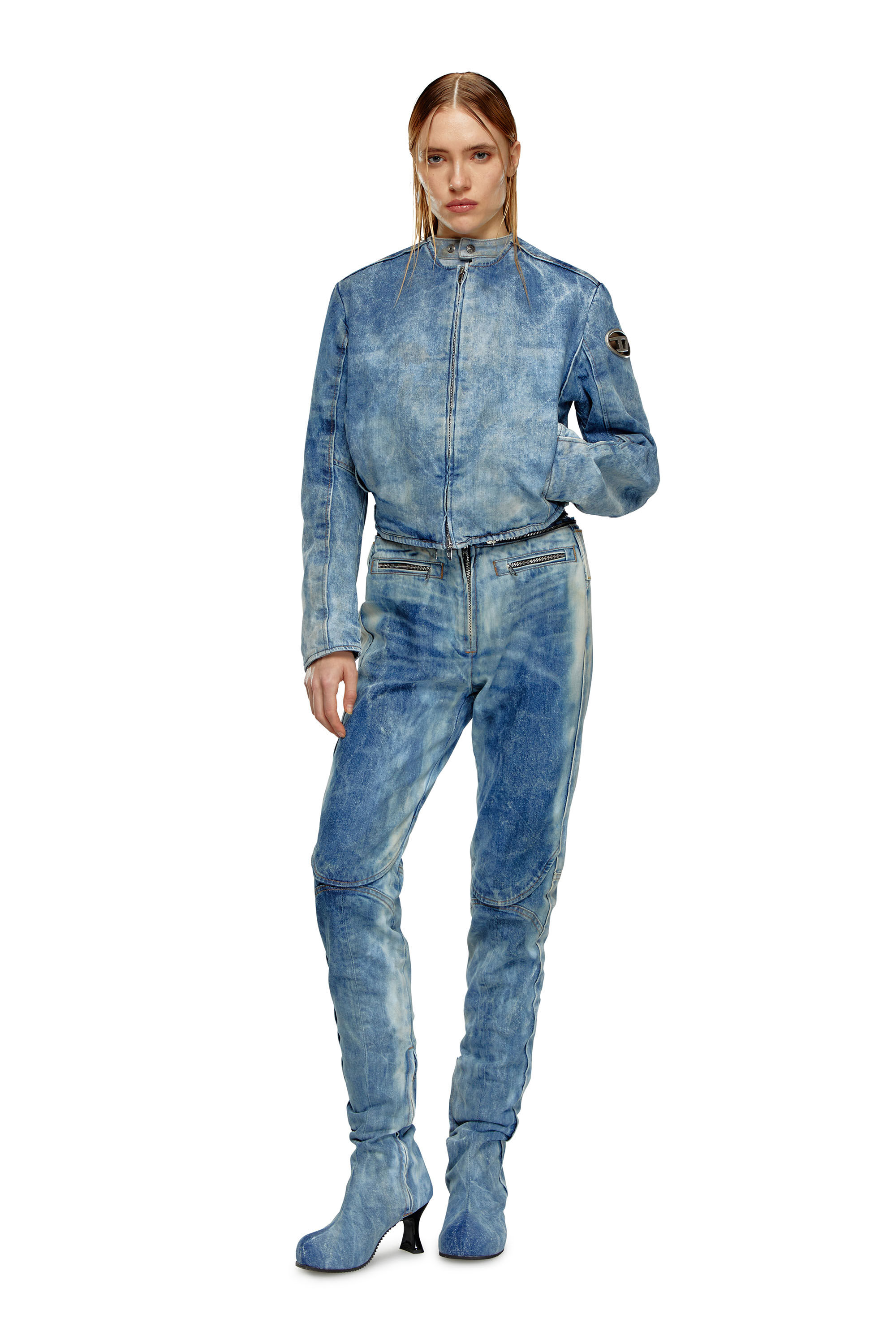 Women's Denim jacket with biker zip details | Blue | Diesel