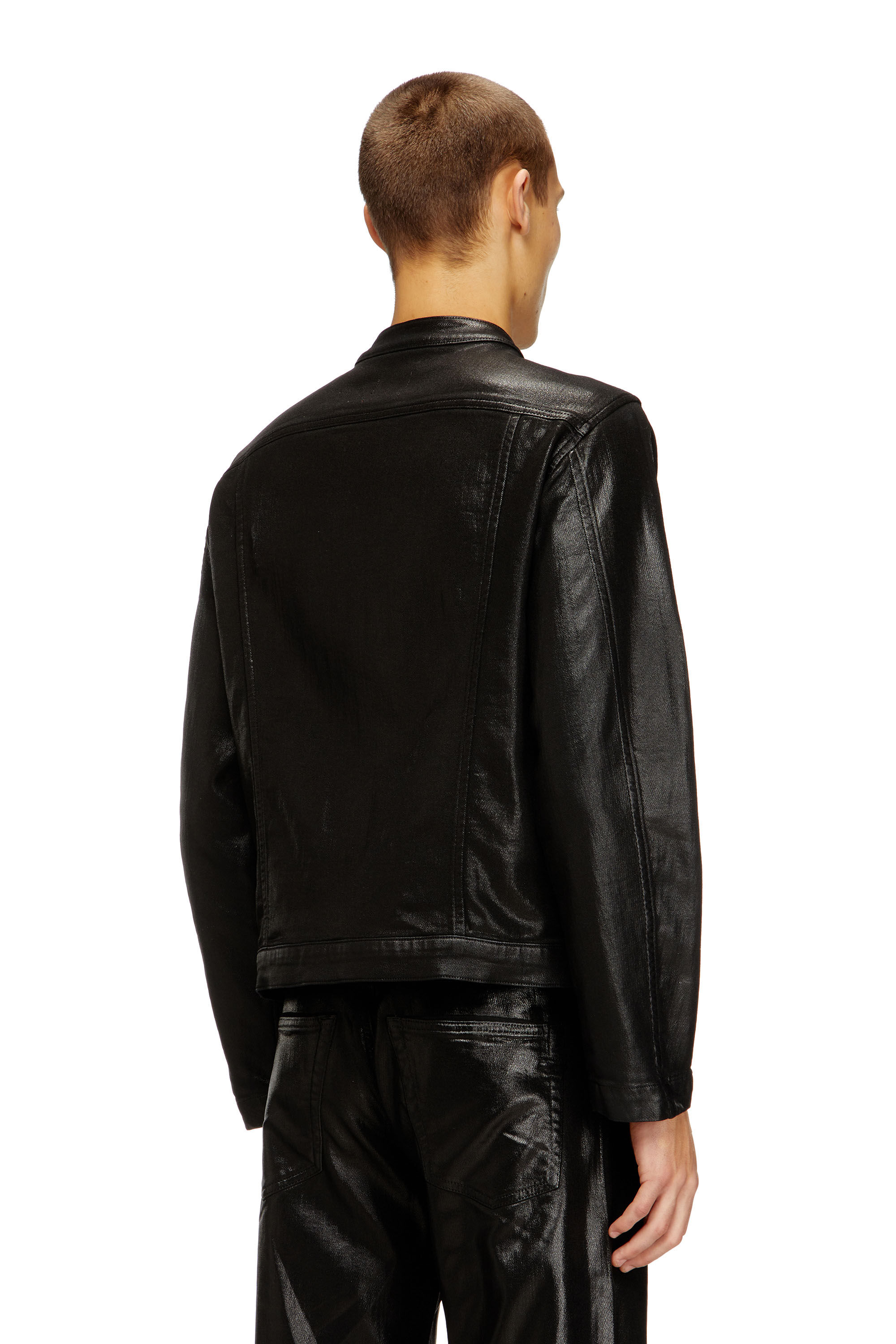 Men's Moto jacket in shiny coated JoggJeans | Black | Diesel HU