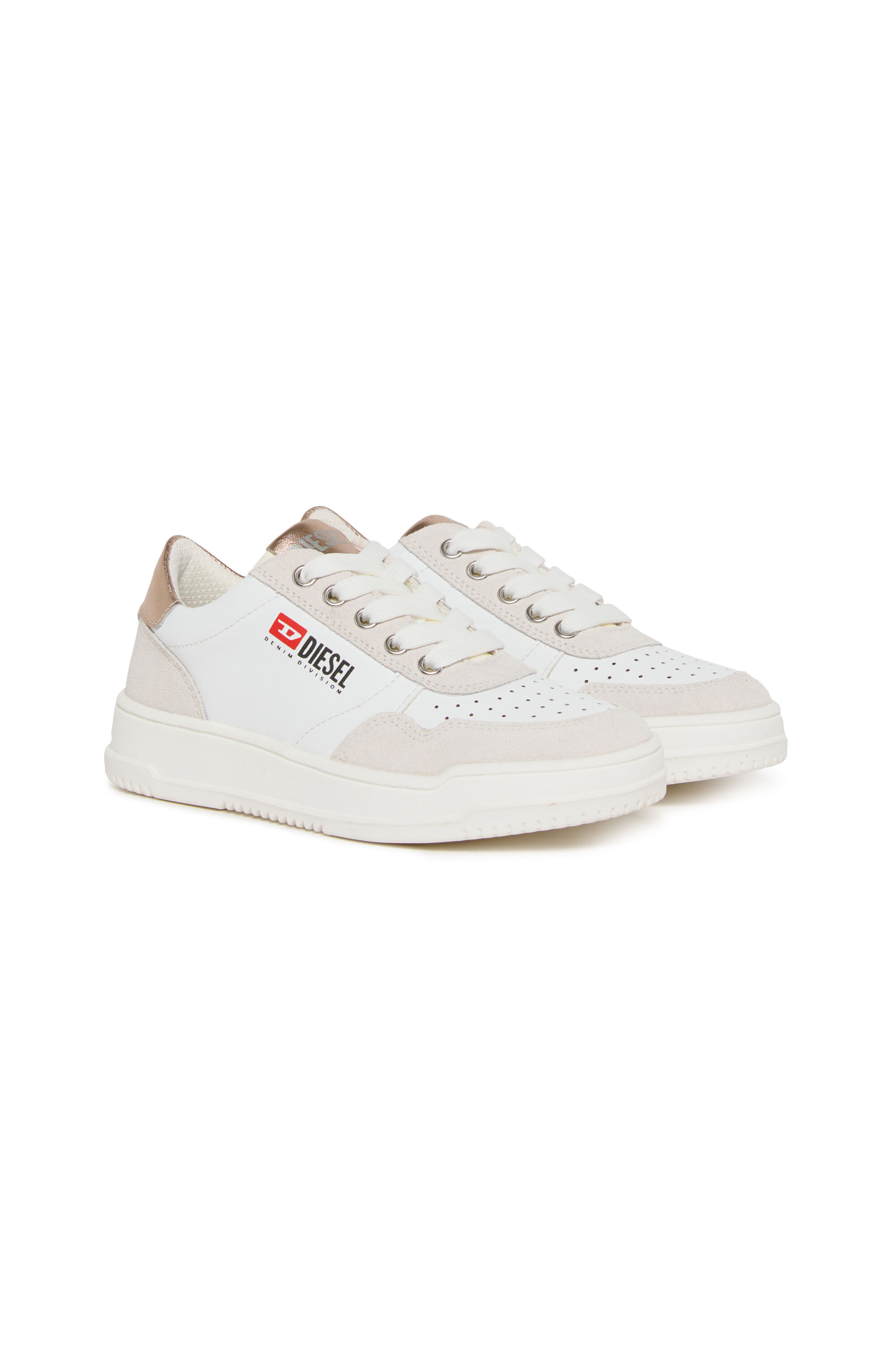 Diesel - S-CASCOUN, Unisex's S-CASCOUN-Sneakers in leather with side logo in White/Pink - 2