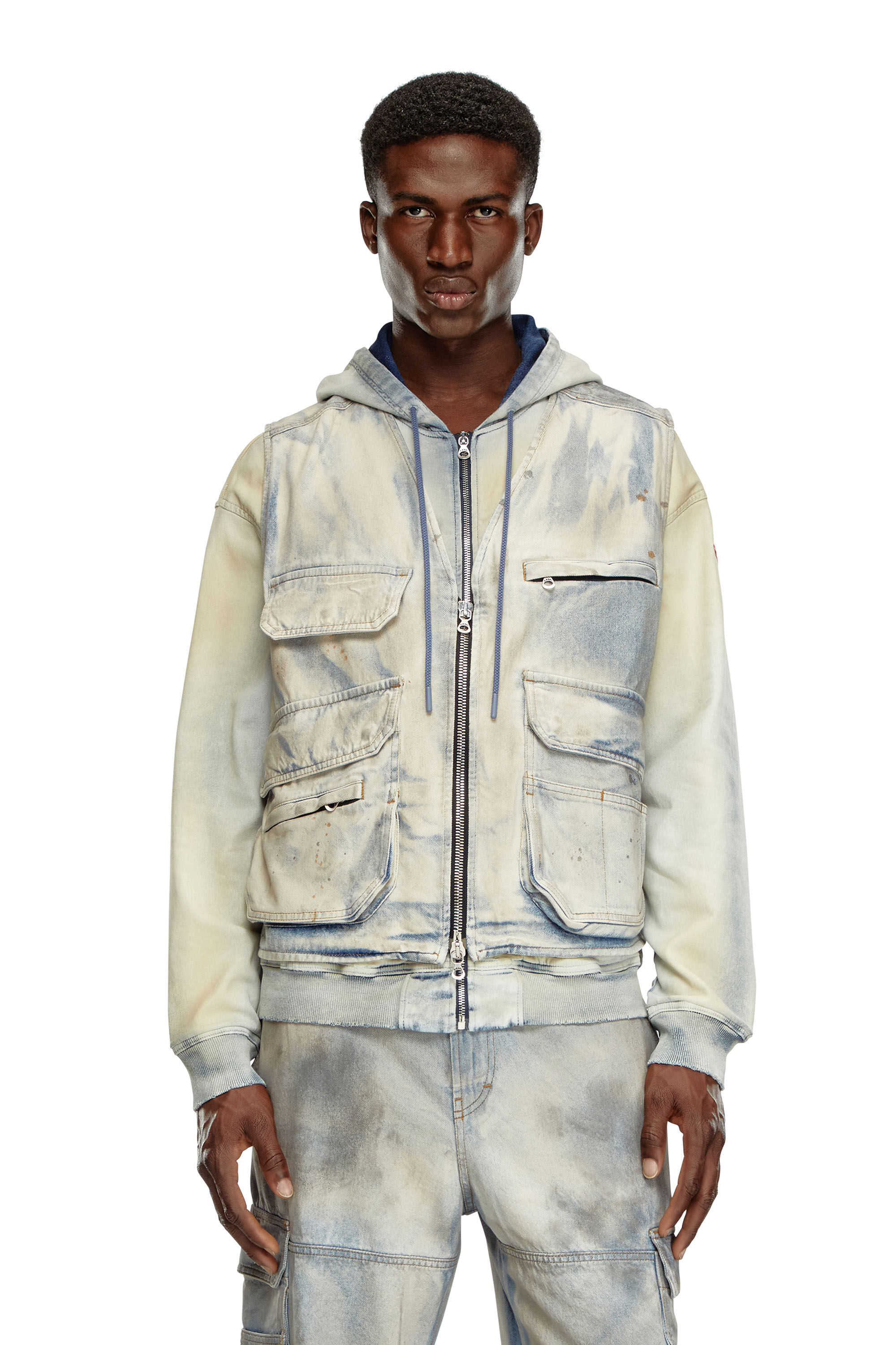 Men's Sleeveless jacket in solarised denim | Multicolor | Diesel