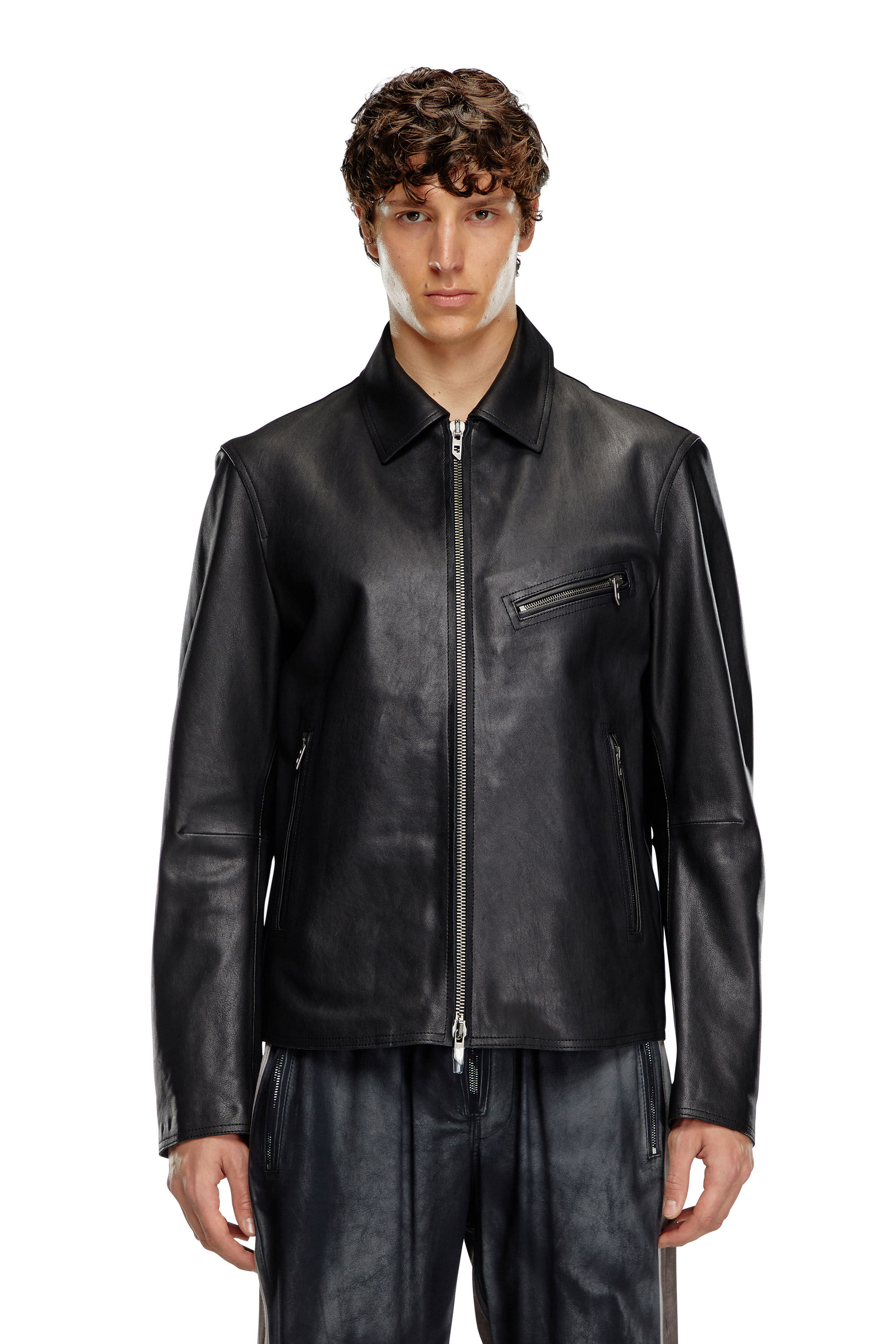 DIESEL レザージャケット ブラック/ホワイト DIESEL（ディーゼル） 【並行輸入品】ディーゼル ダブルライダース