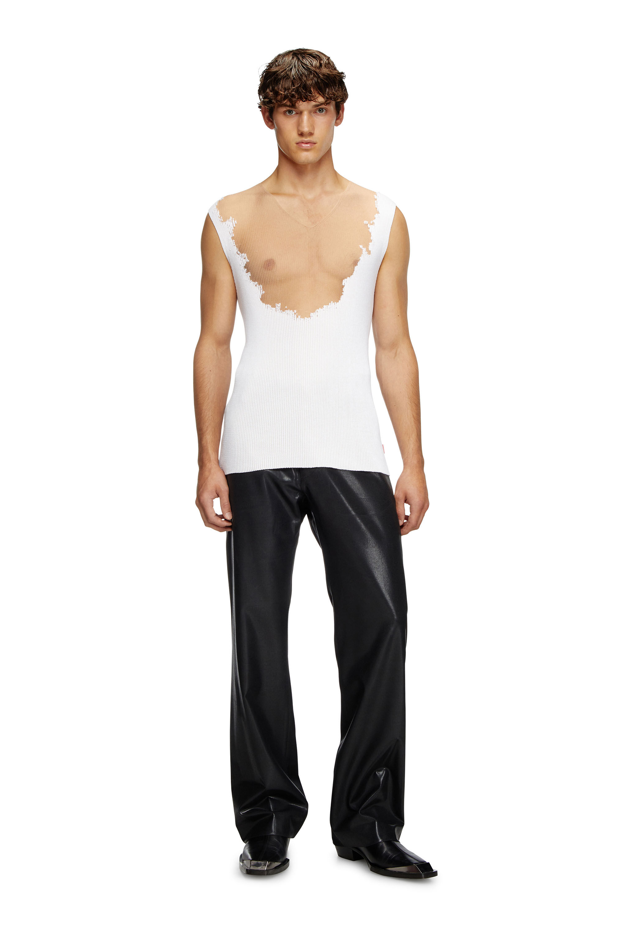 Diesel - K-ORAZIO, Man's Knit tank top with devoré sweat stains in White - 1