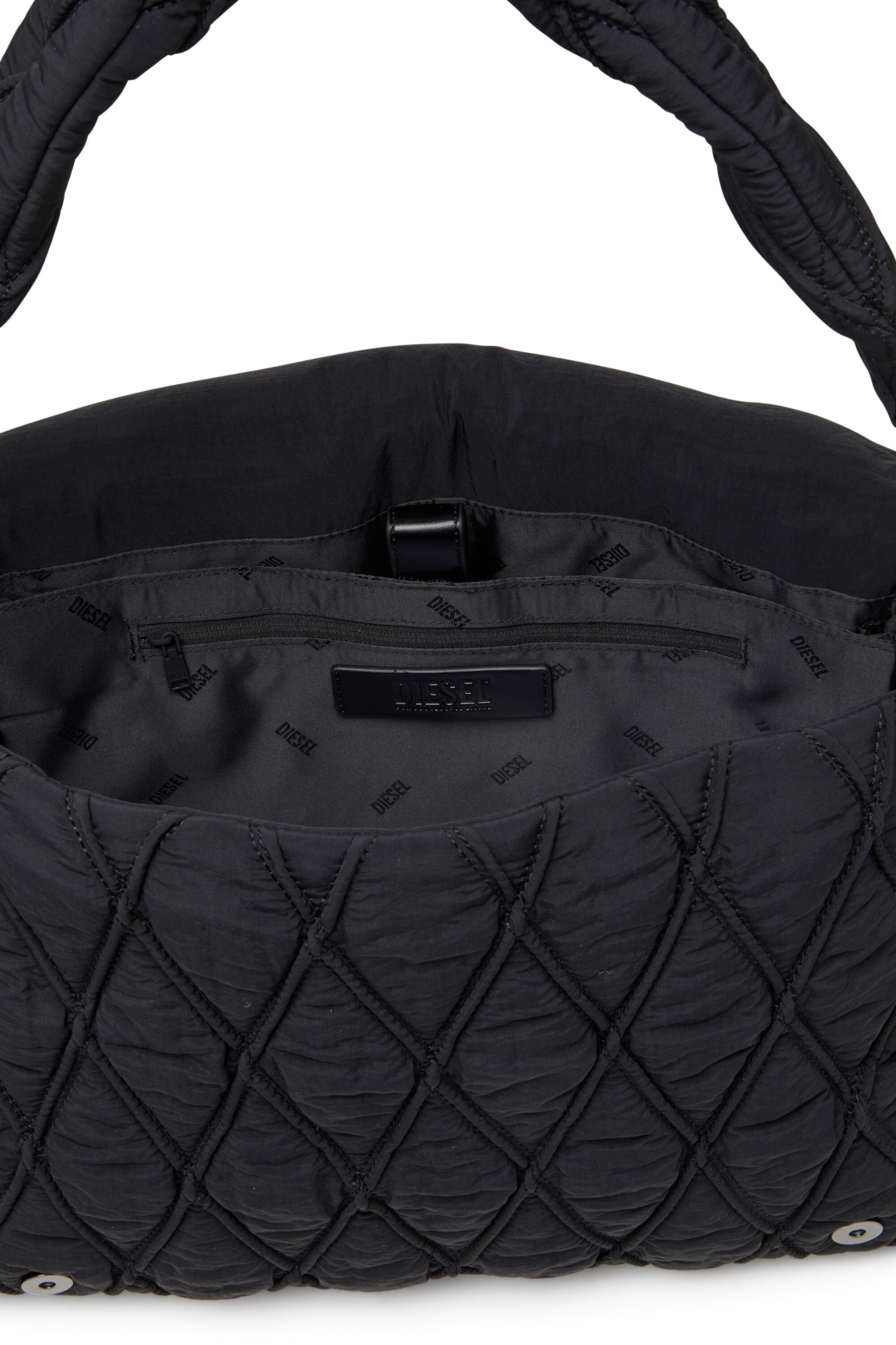 Women's Charm-D-Large shoulder bag in quilted washed nylon | Black