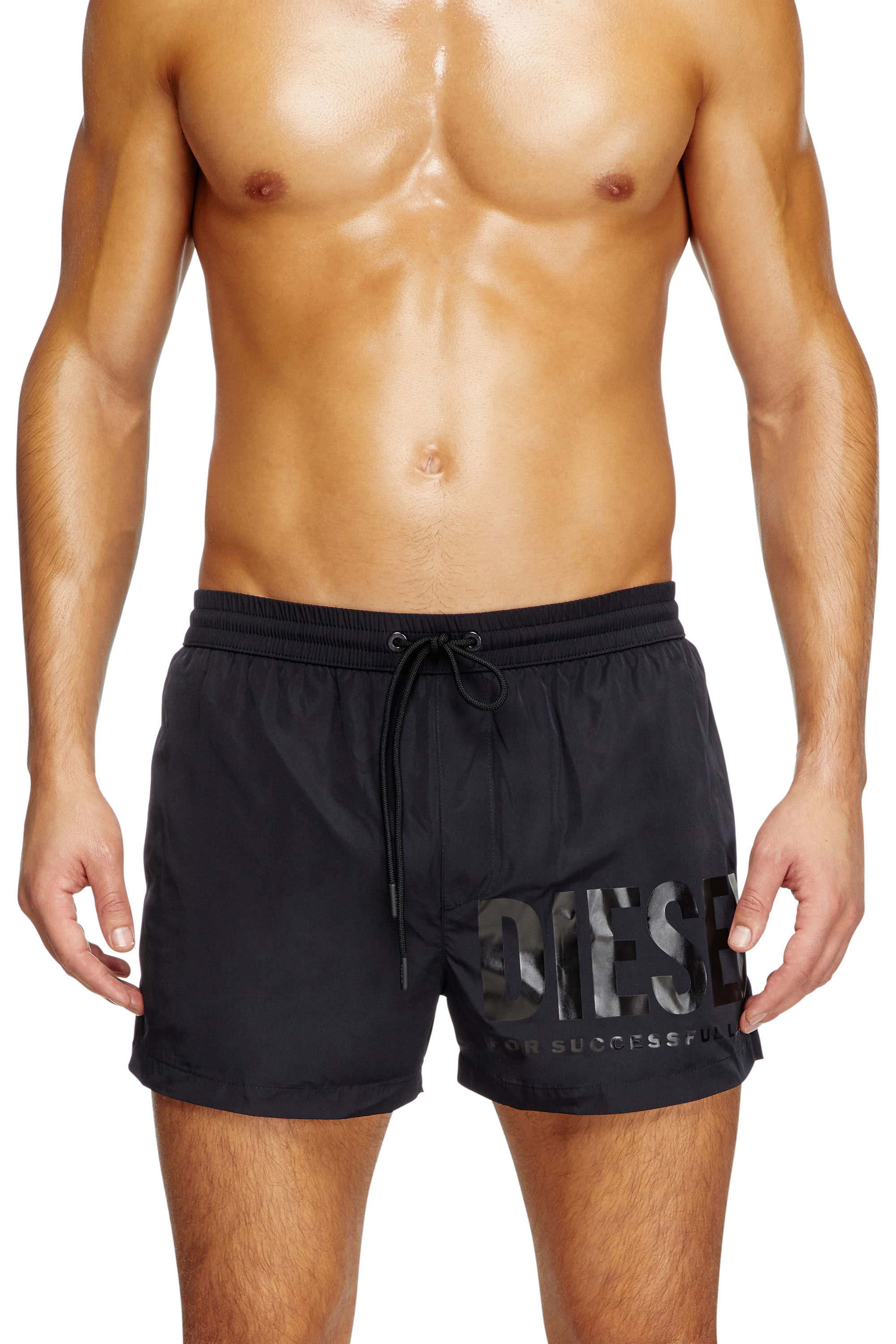 Men's Mid-length swim shorts with logo print | Black | Diesel