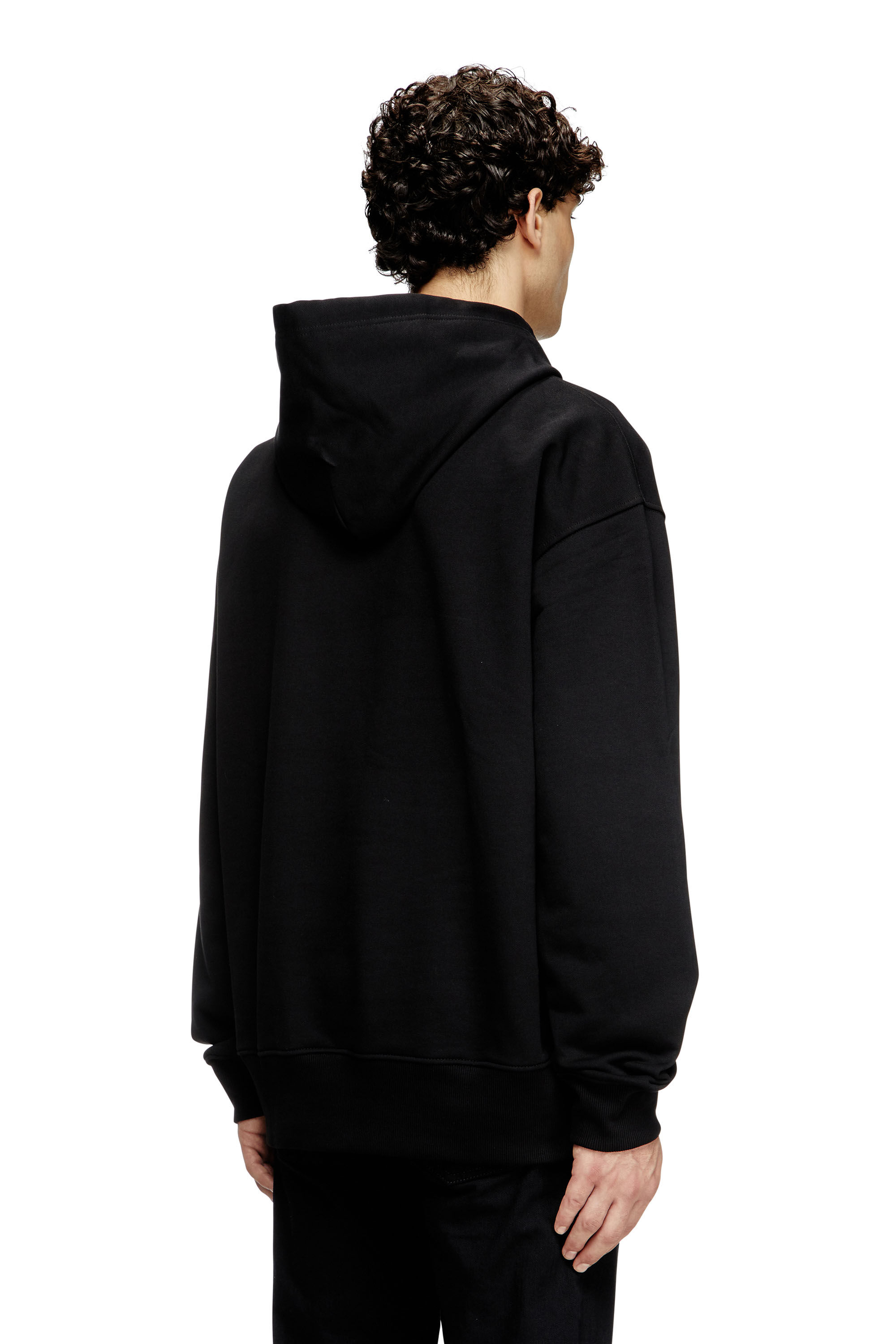 S-MACS-HOOD-OD Men: Oversized black hoodie metallic logo | Diesel