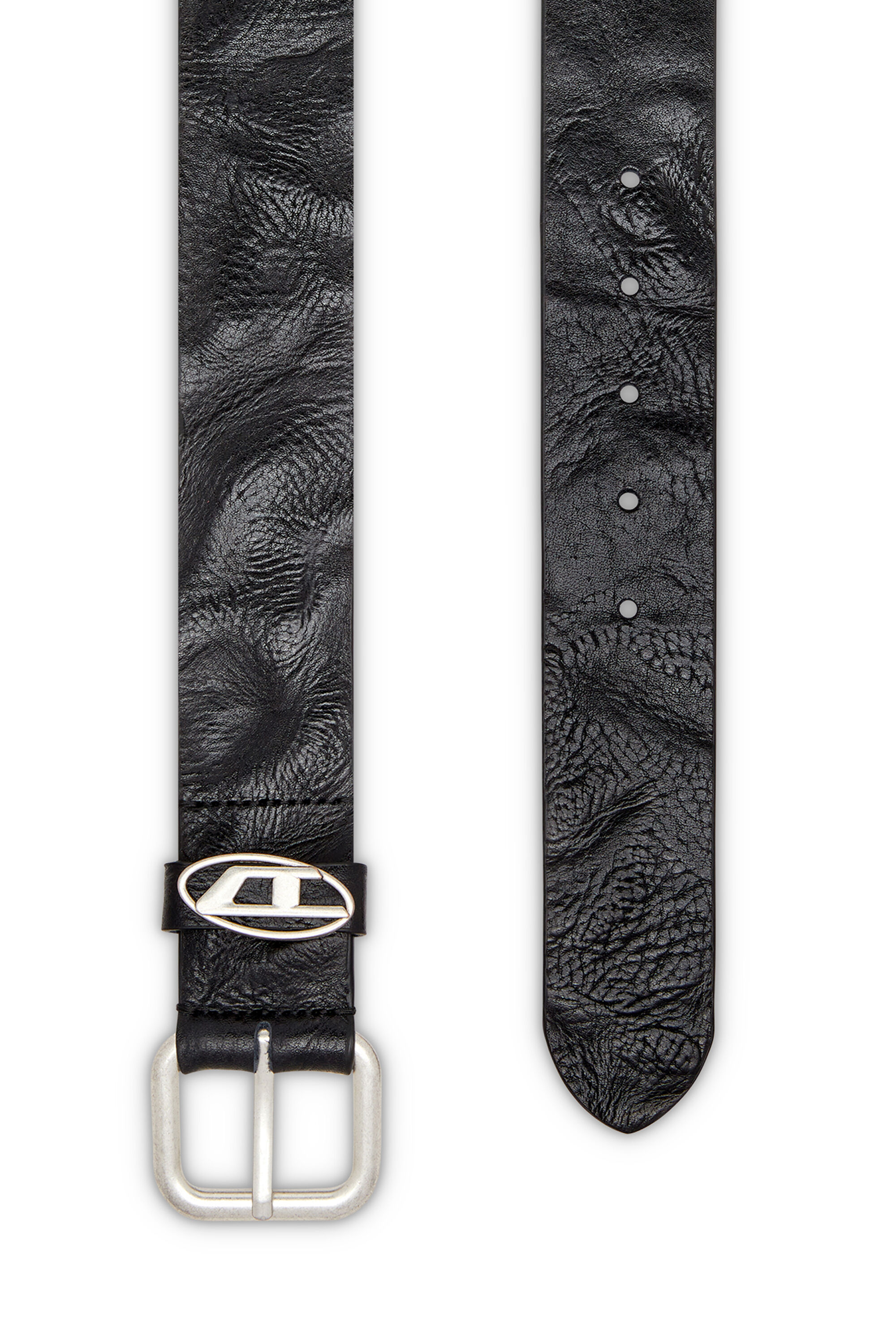 Women's 3.9cm logo-plaque wrinkled leather belt | Black | Diesel Women's 3.9cm logo-plaque wrinkled leather belt | Black | Diesel