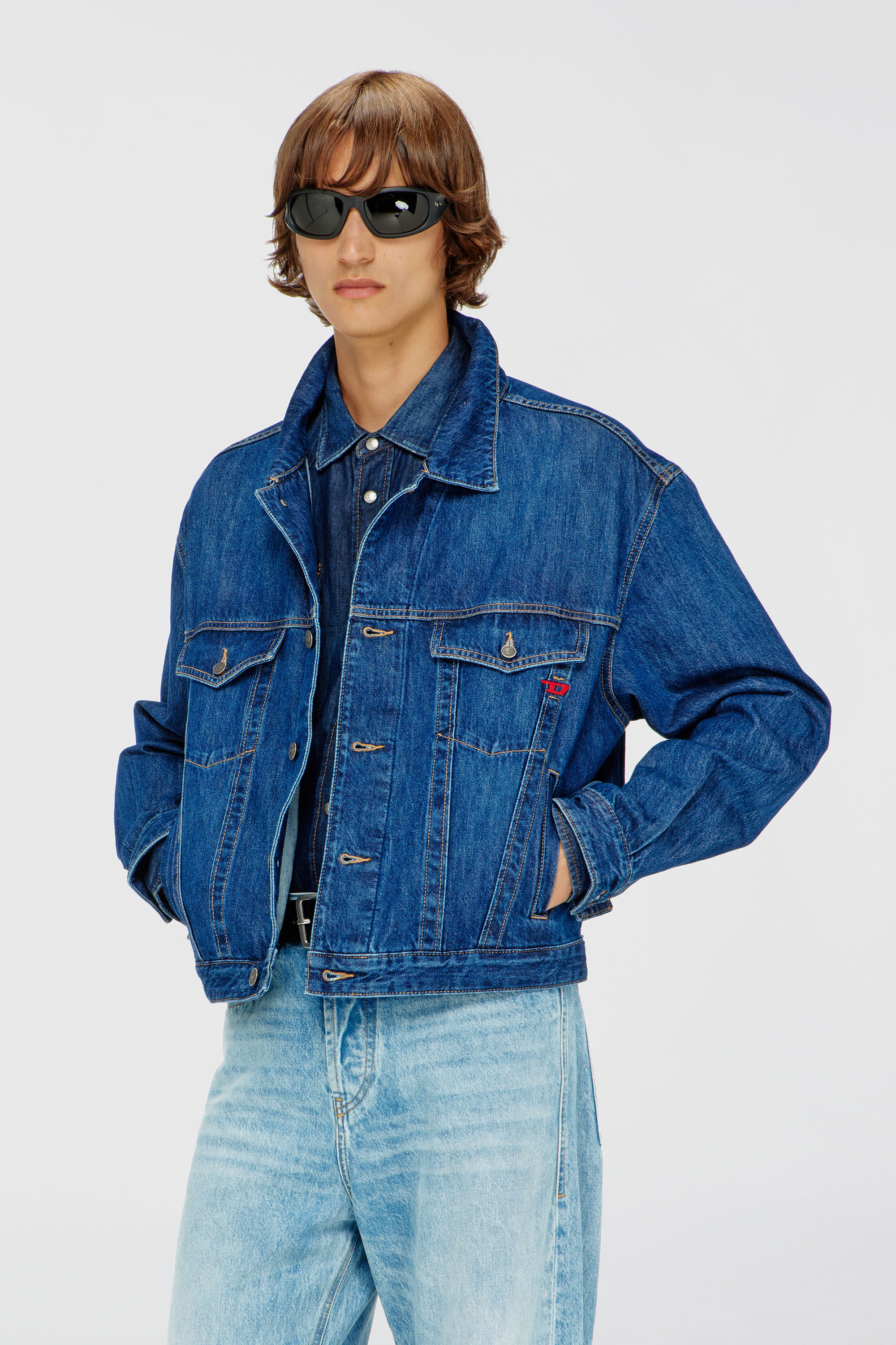 Diesel - D-RANGER, Man's Trucker jacket in denim in Medium blue - 3