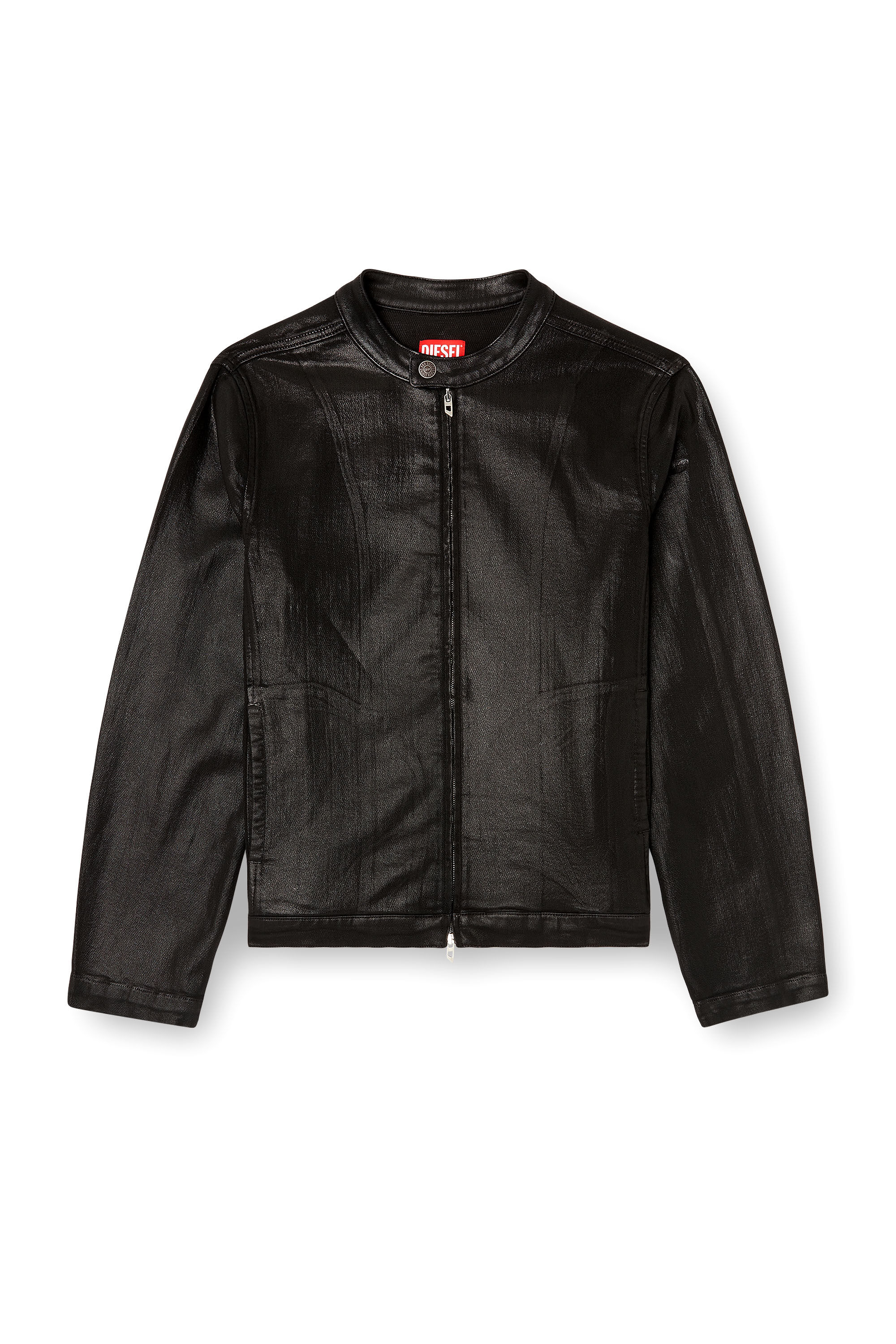 Men's Moto jacket in shiny coated JoggJeans | Black | Diesel HU