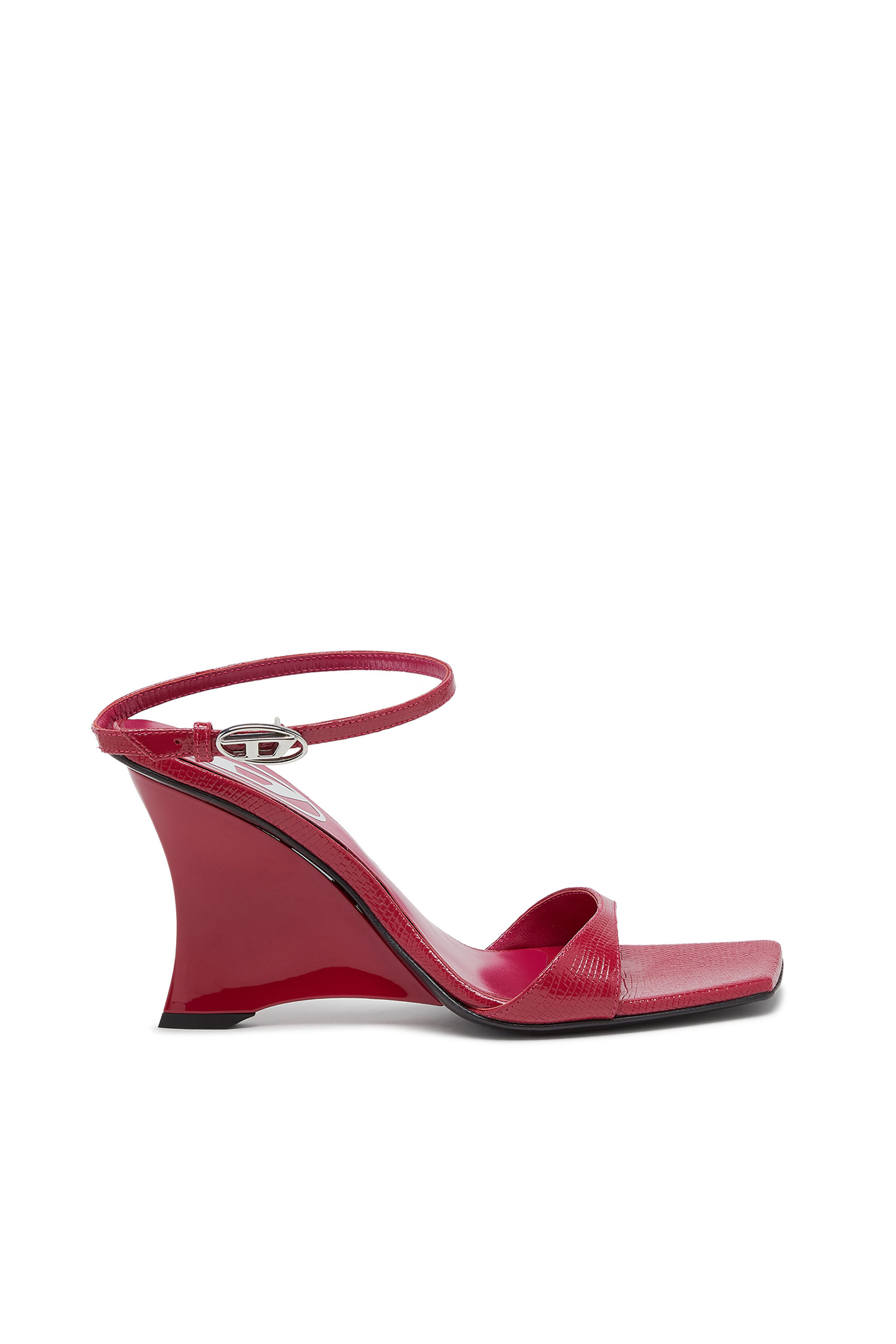Diesel - D-AMBER SANDAL WEDGE, Woman's D-Amber-Wedge sandals in lizard-effect leather in Pink - 1