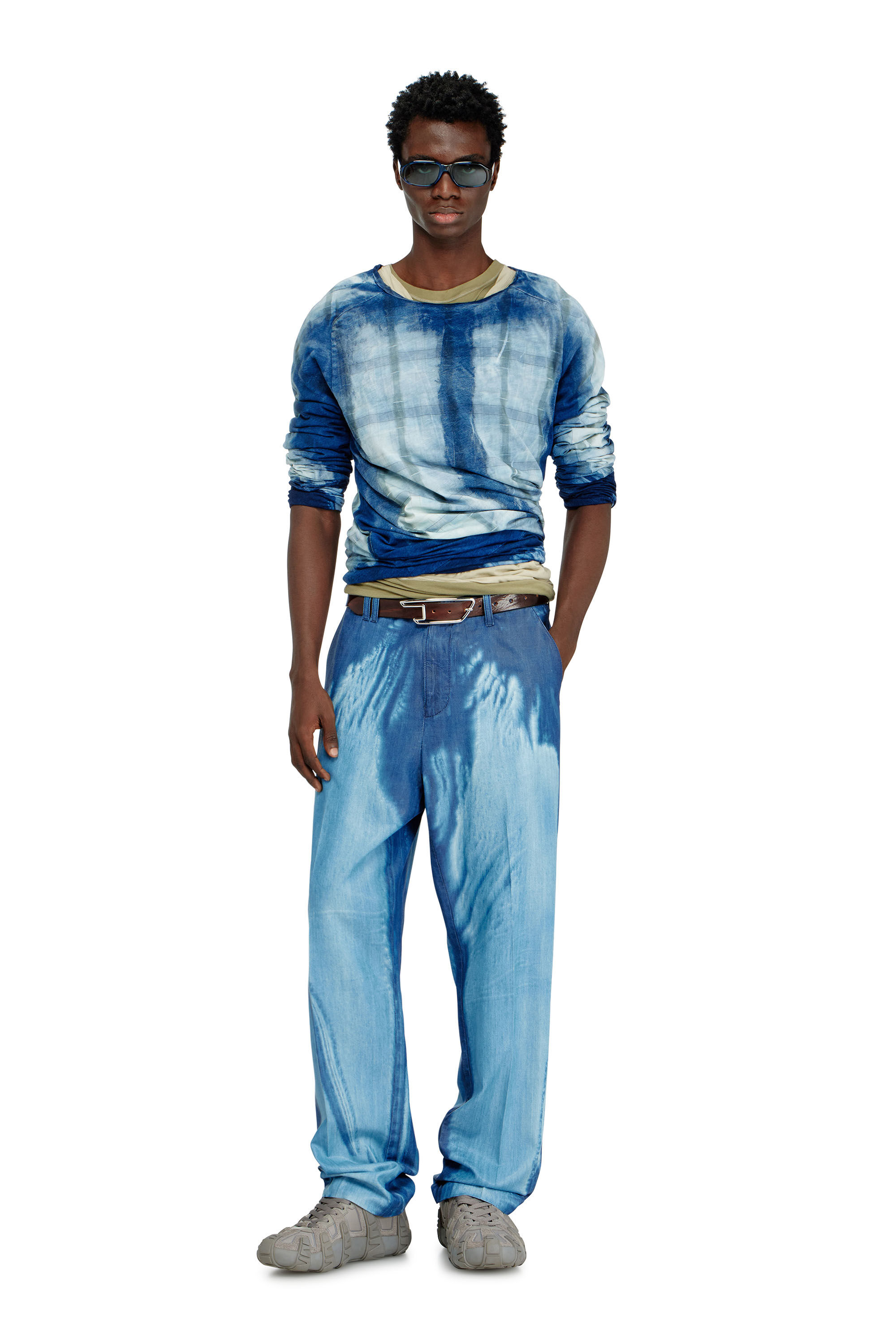 Diesel - T-ANTON-A, Man's Twisted layered top with X-ray effect in Blue - 1