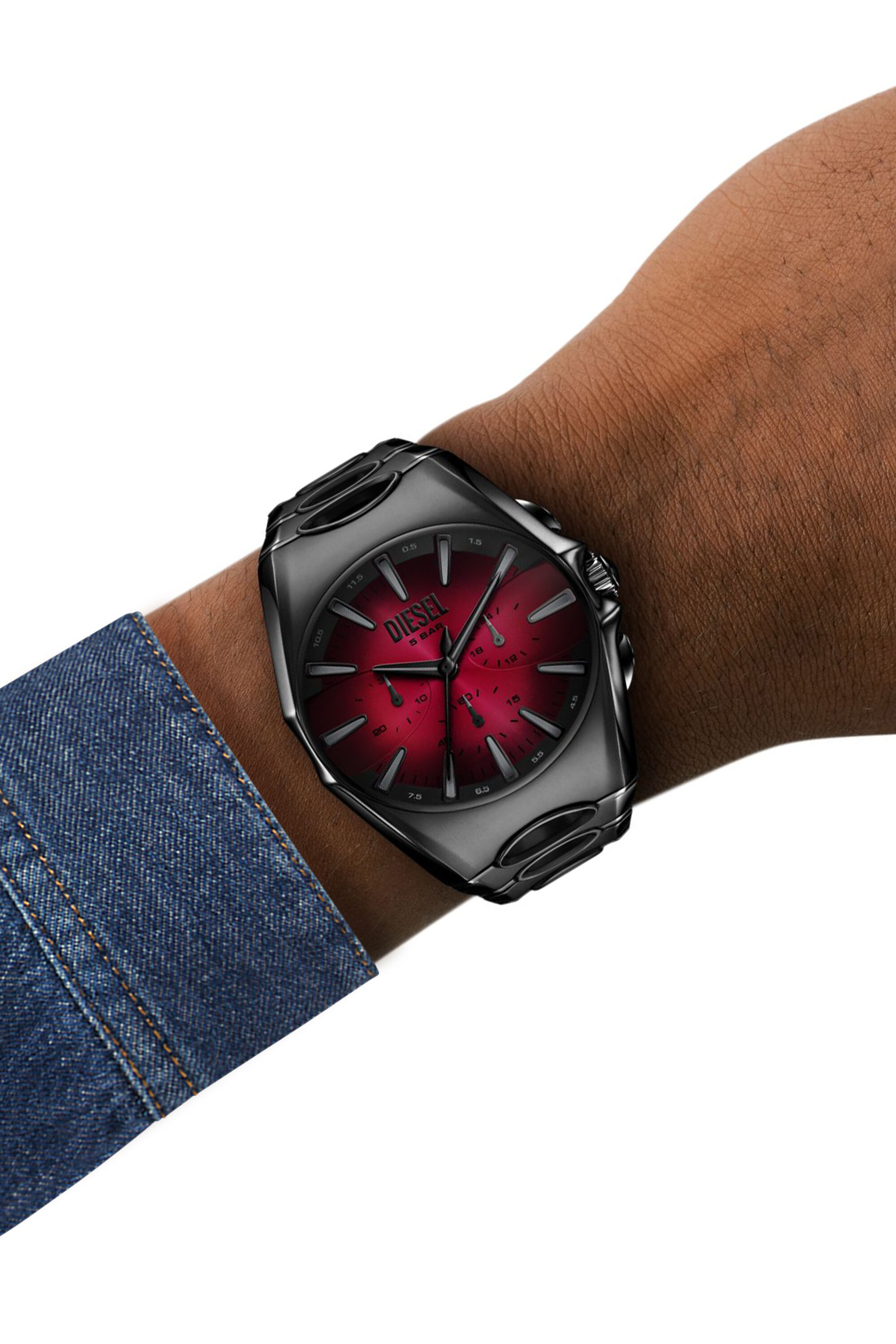 羅武 Men's D-Curve black stainless steel watch | Black | Diesel