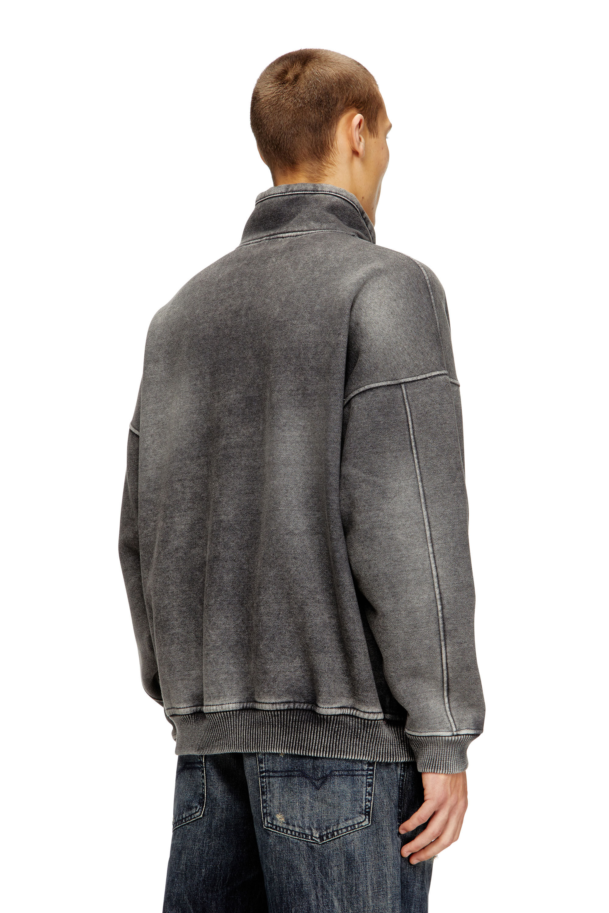 DIESEL フリースジャケット グレー Men's Teddy-lined zip jacket with denim effect | Grey | Diesel