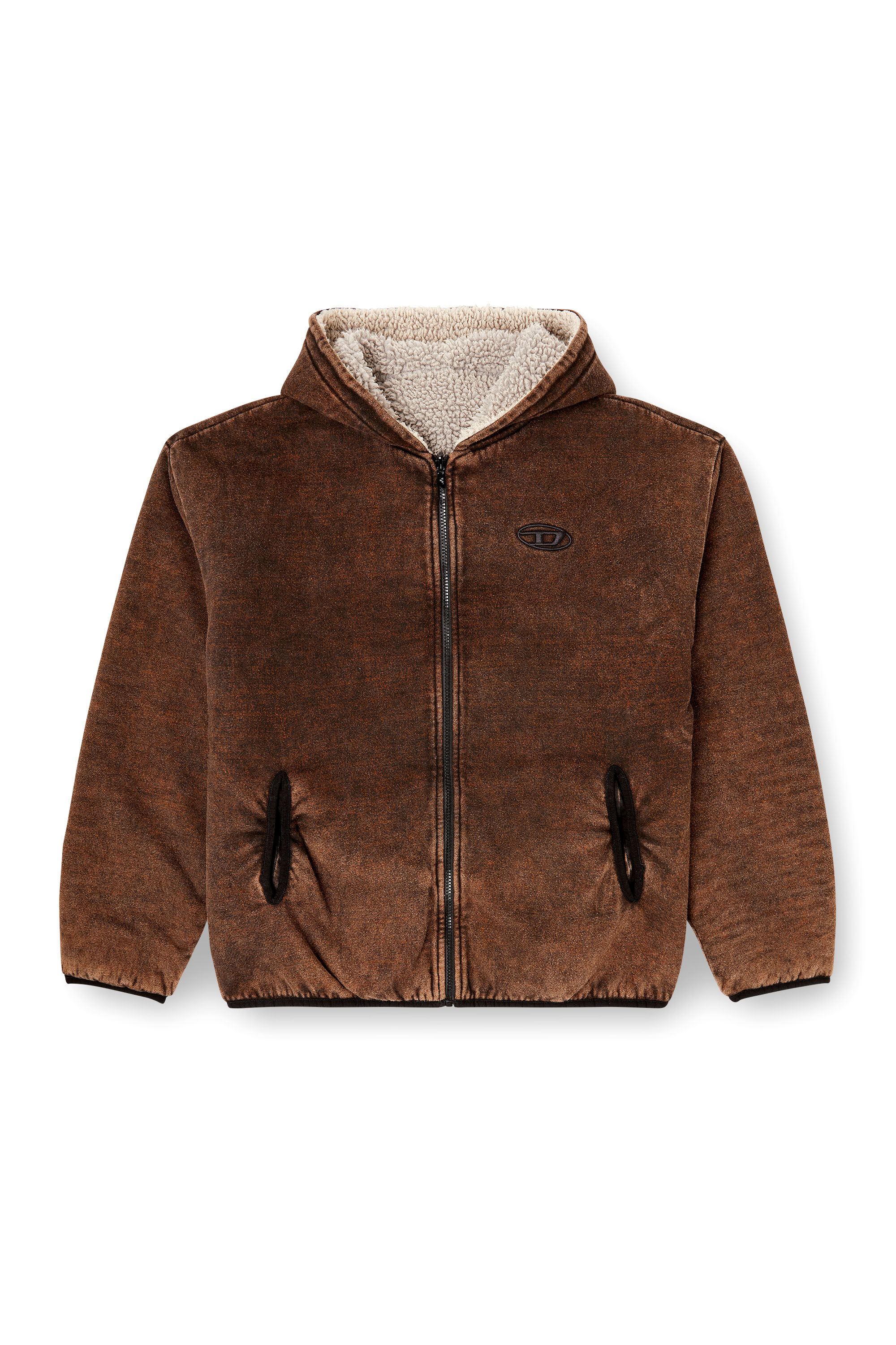 Men's Reversible hooded zip-up jacket | Brown | Diesel HU