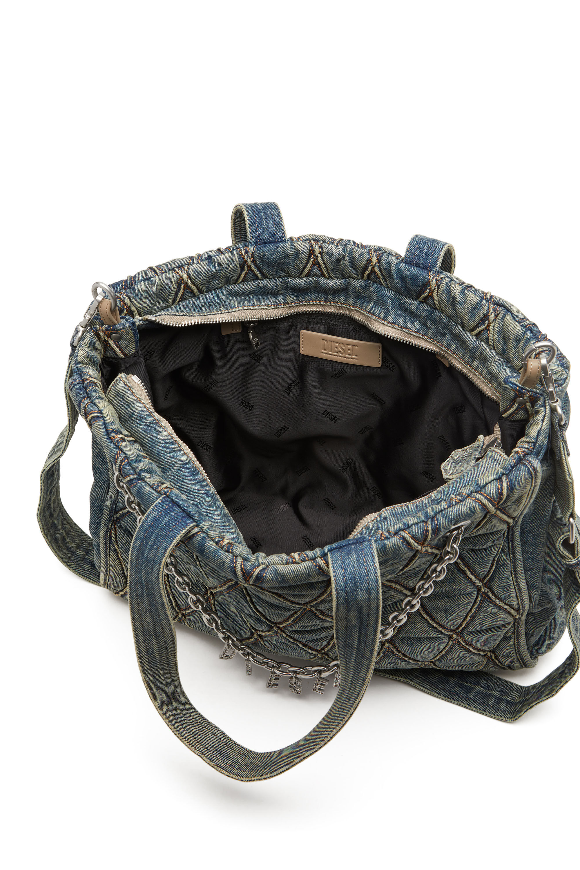 Women's Charm-D-Large tote bag in quilted denim | Blue | Diesel