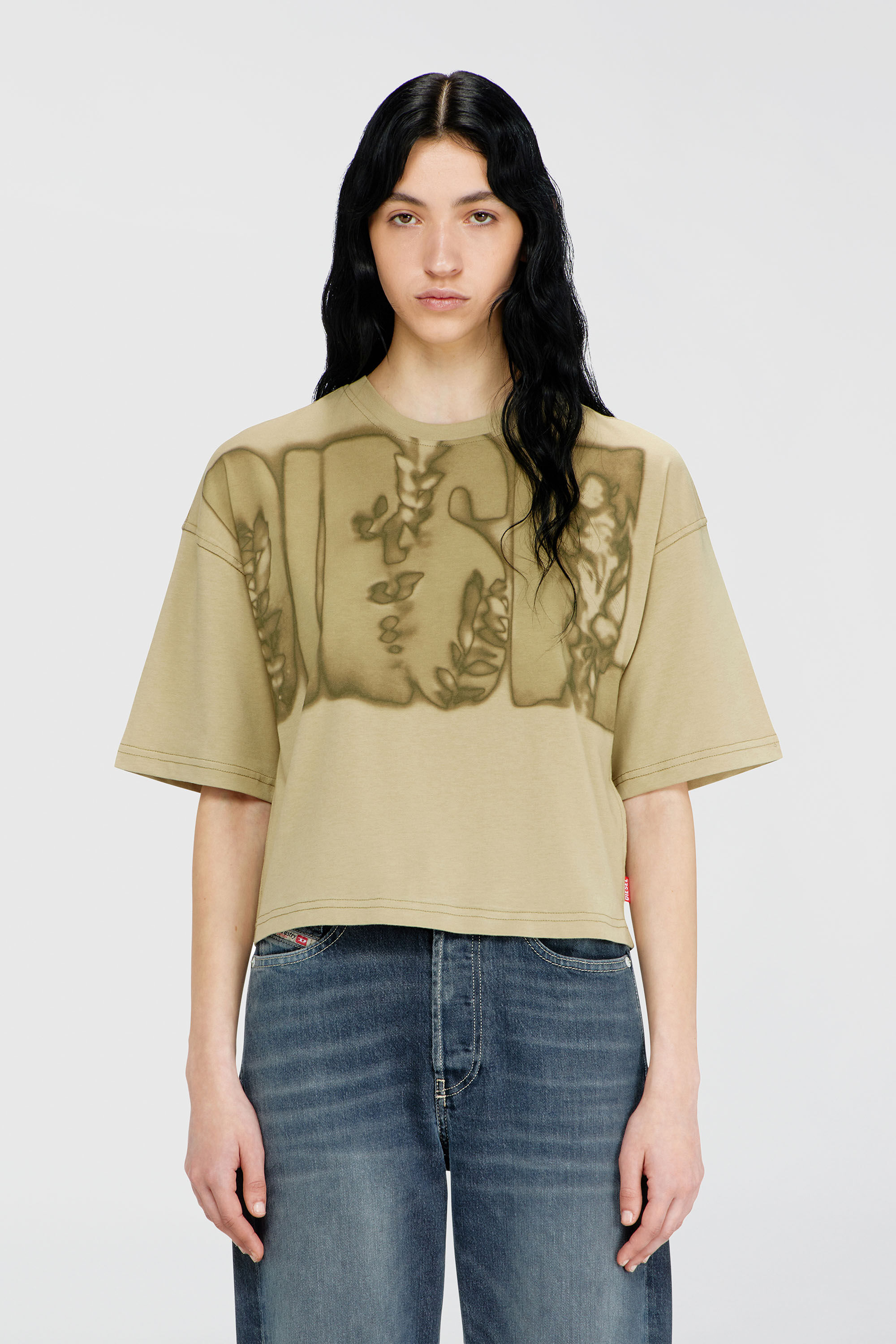 Diesel - T-CROPYN-AA1, Woman's Cropped T-shirt with digital print in Green - 3