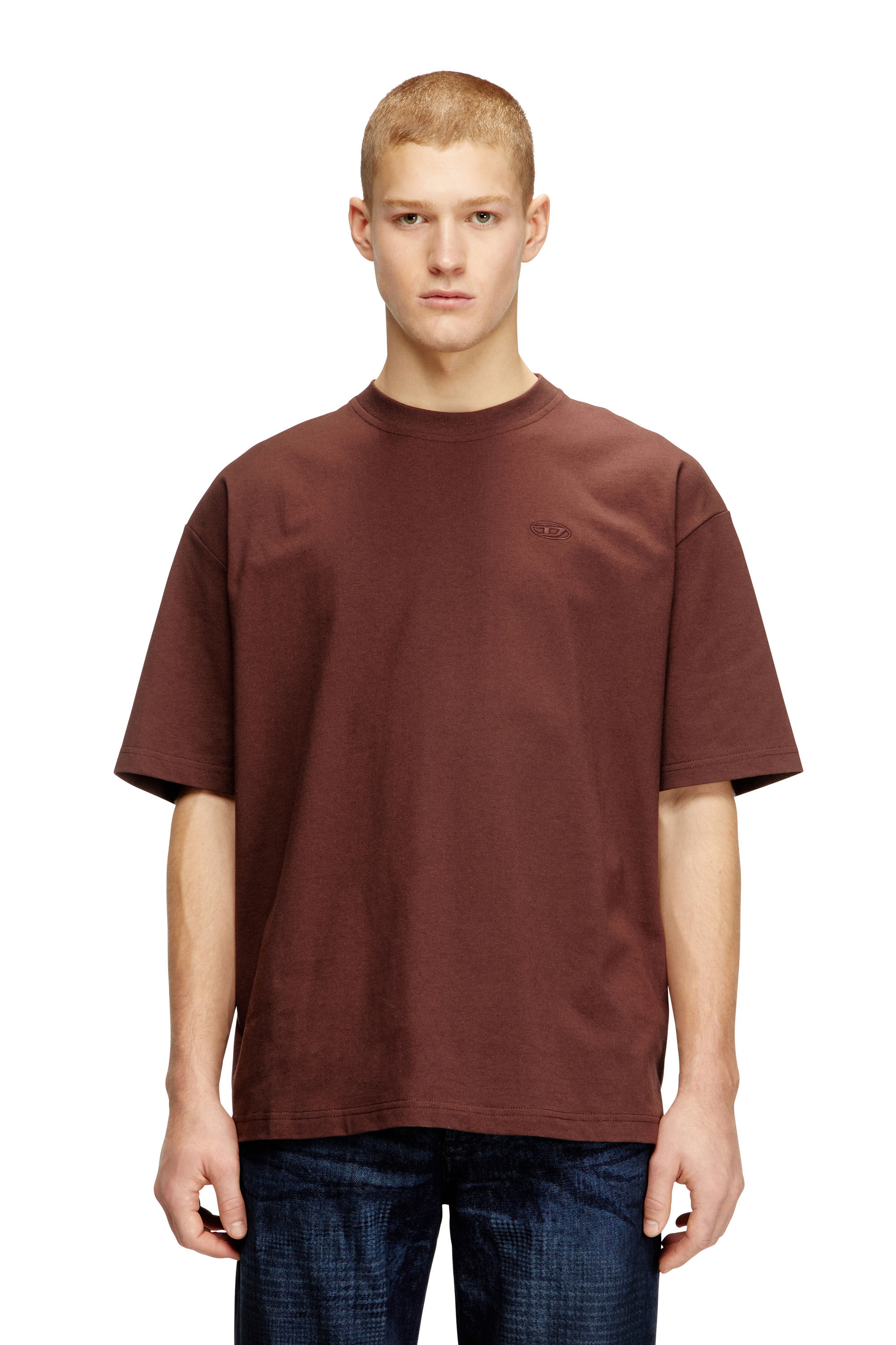 (im) perf. Carve T-shirts / Brown ブラウン38 Men's T-shirt with maxi oval D embroidery | Brown | Diesel