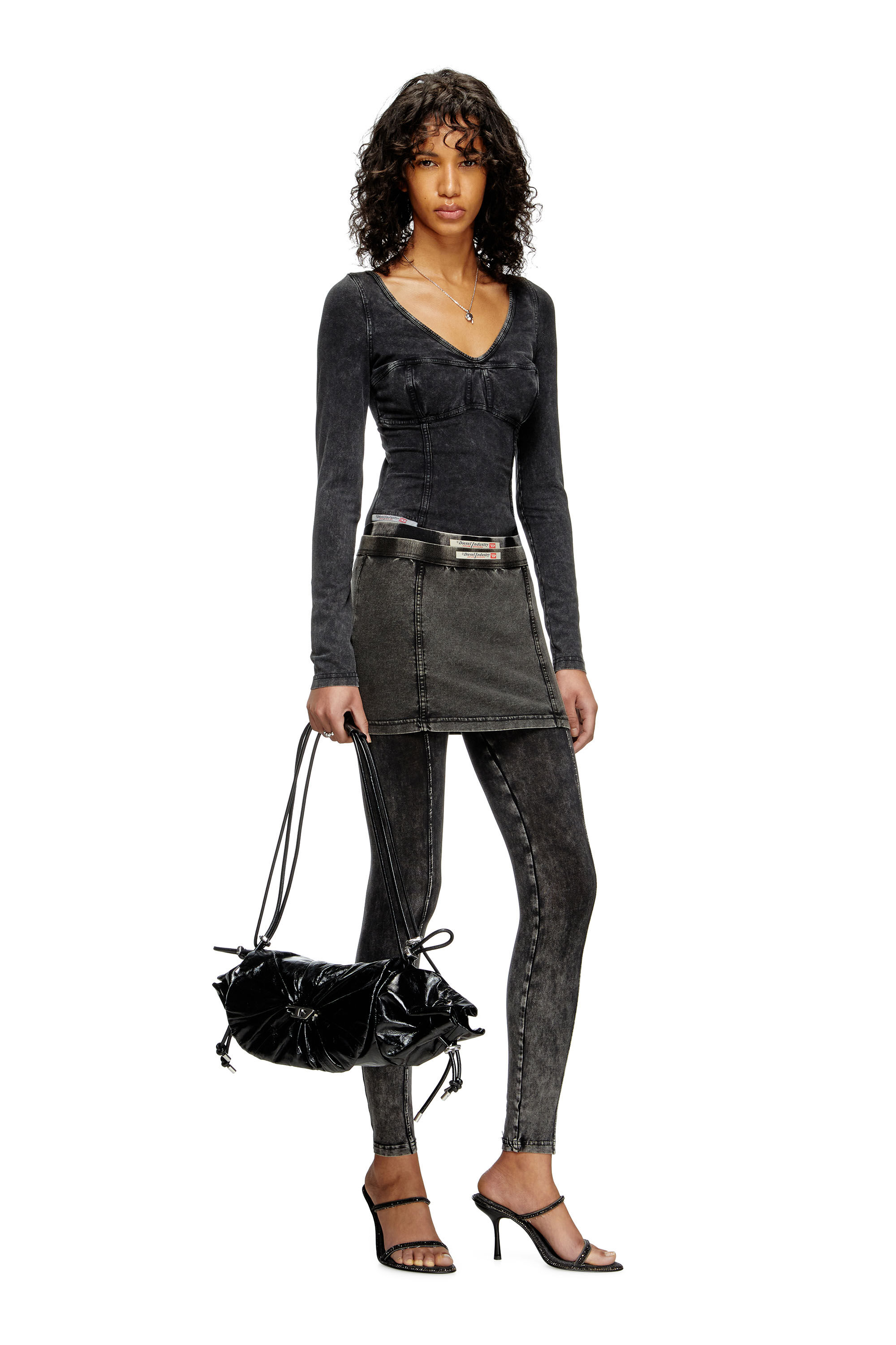 Women's Long-sleeve top with denim effect | Black | Diesel