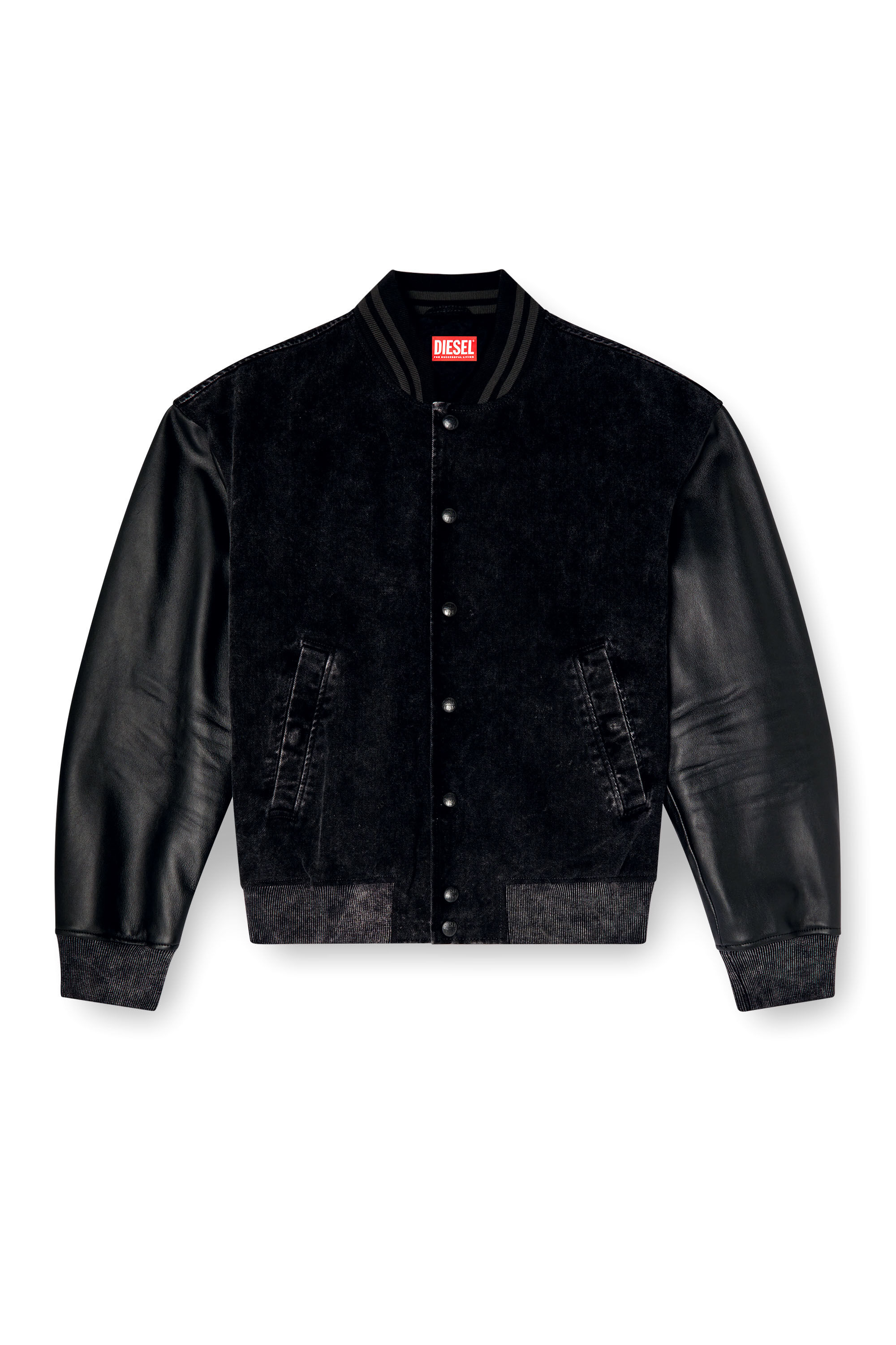 ジャケット・アウター Italy Fireman short jacket fade bk Studded Patched Varsity Jacket - Black - SMOKERISENY.COM