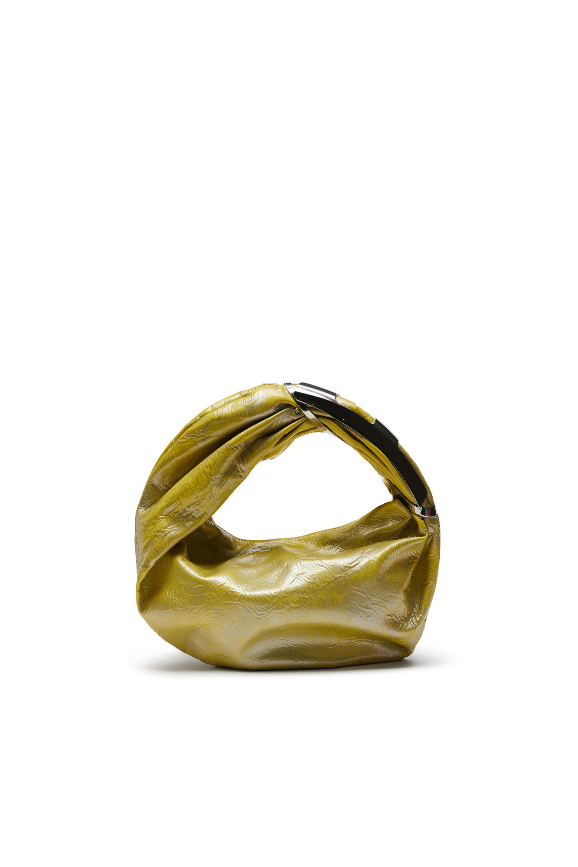 Diesel - GRAB-D HOBO S, Woman Grab-D S-Hobo bag in metallic leather in Yellow - Image 3