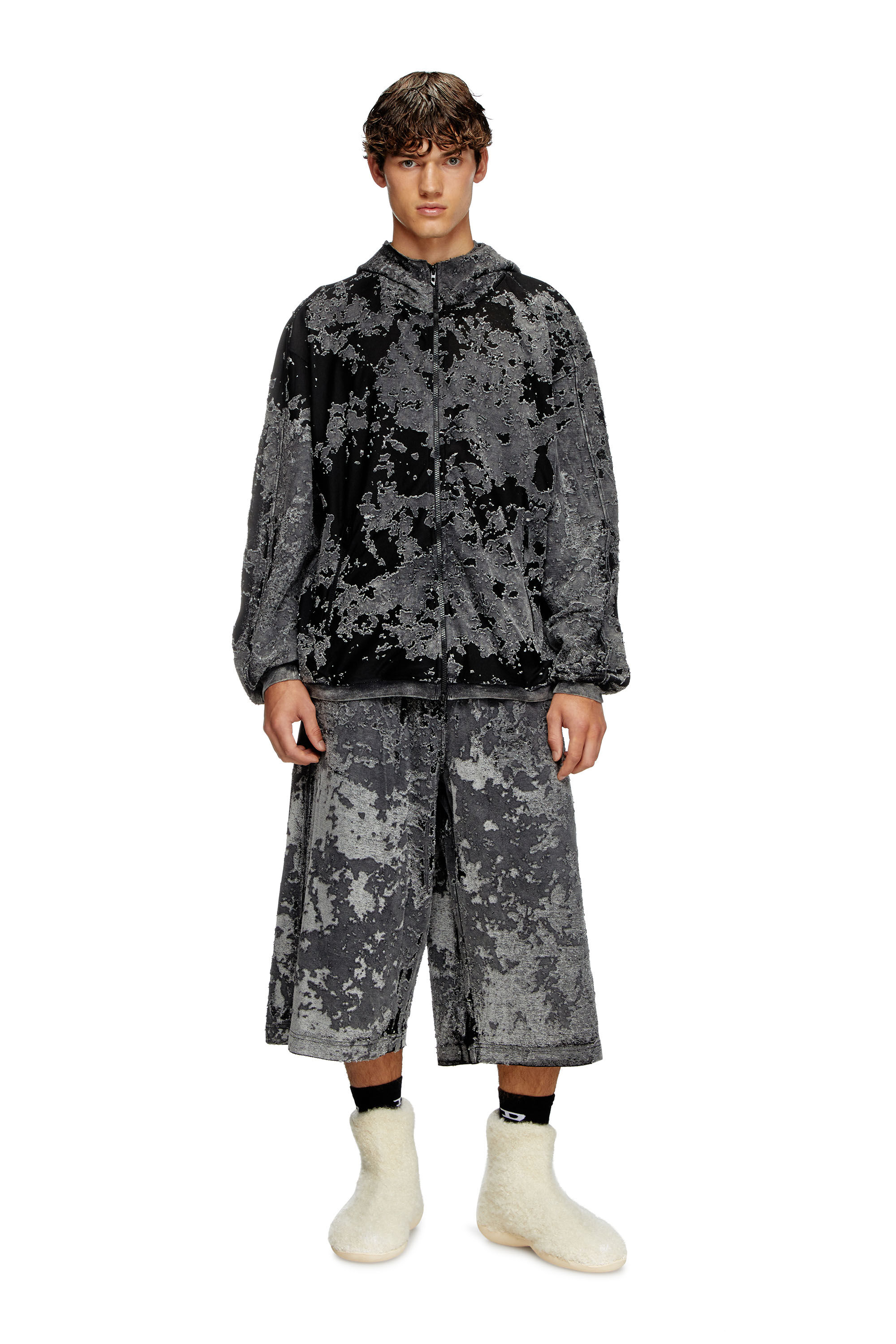 Diesel - S-IRTA, Man's Burnout hoodie with camo effect in Black - 1