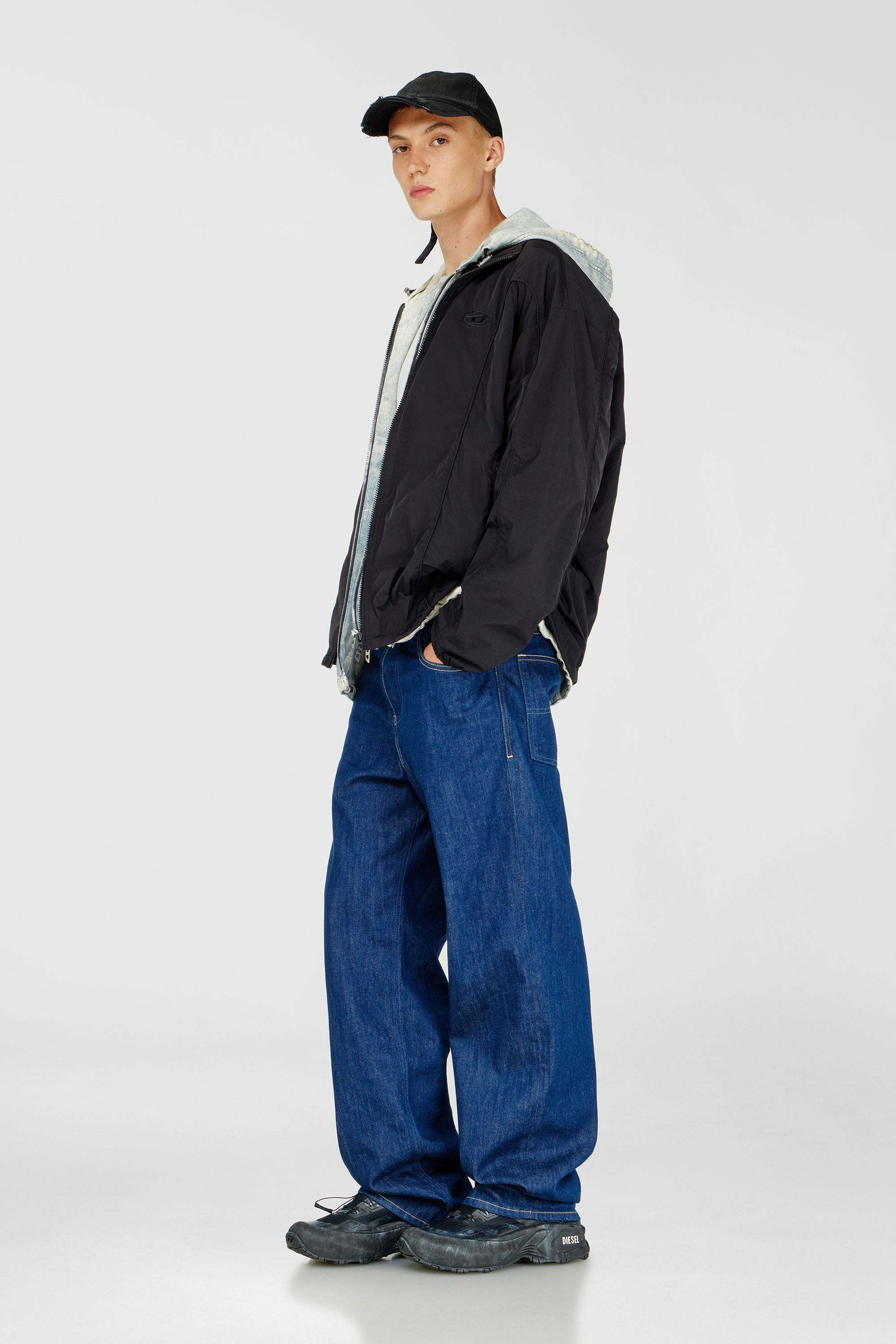Diesel - J-FIVE-WRD-AKAD, Man's Crinkled-nylon jacket with piping in Black - 1
