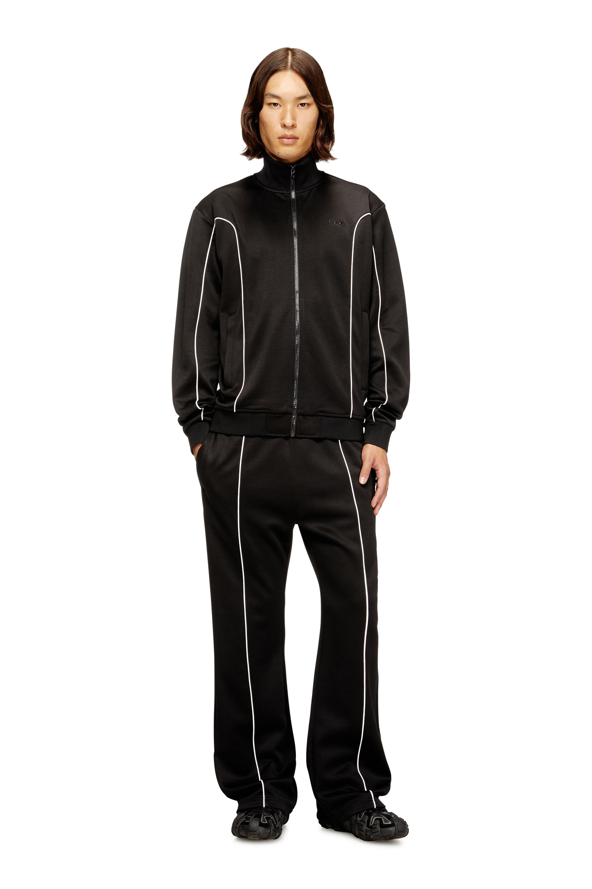 Men's Sweat fabric track jacket with contrast piping | Black | Diesel