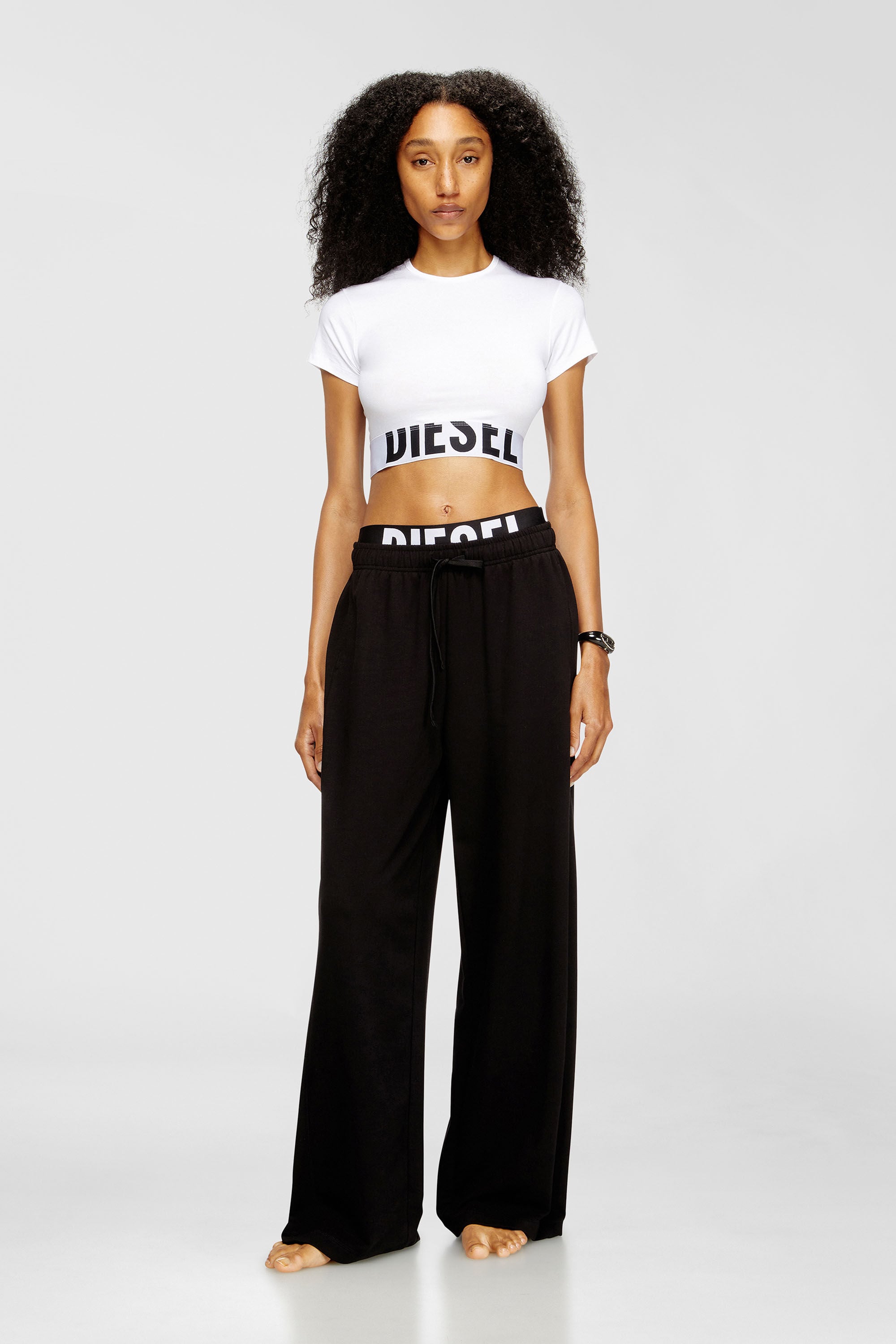 Women's Cotton terry sweatpants with logo waistband | Black