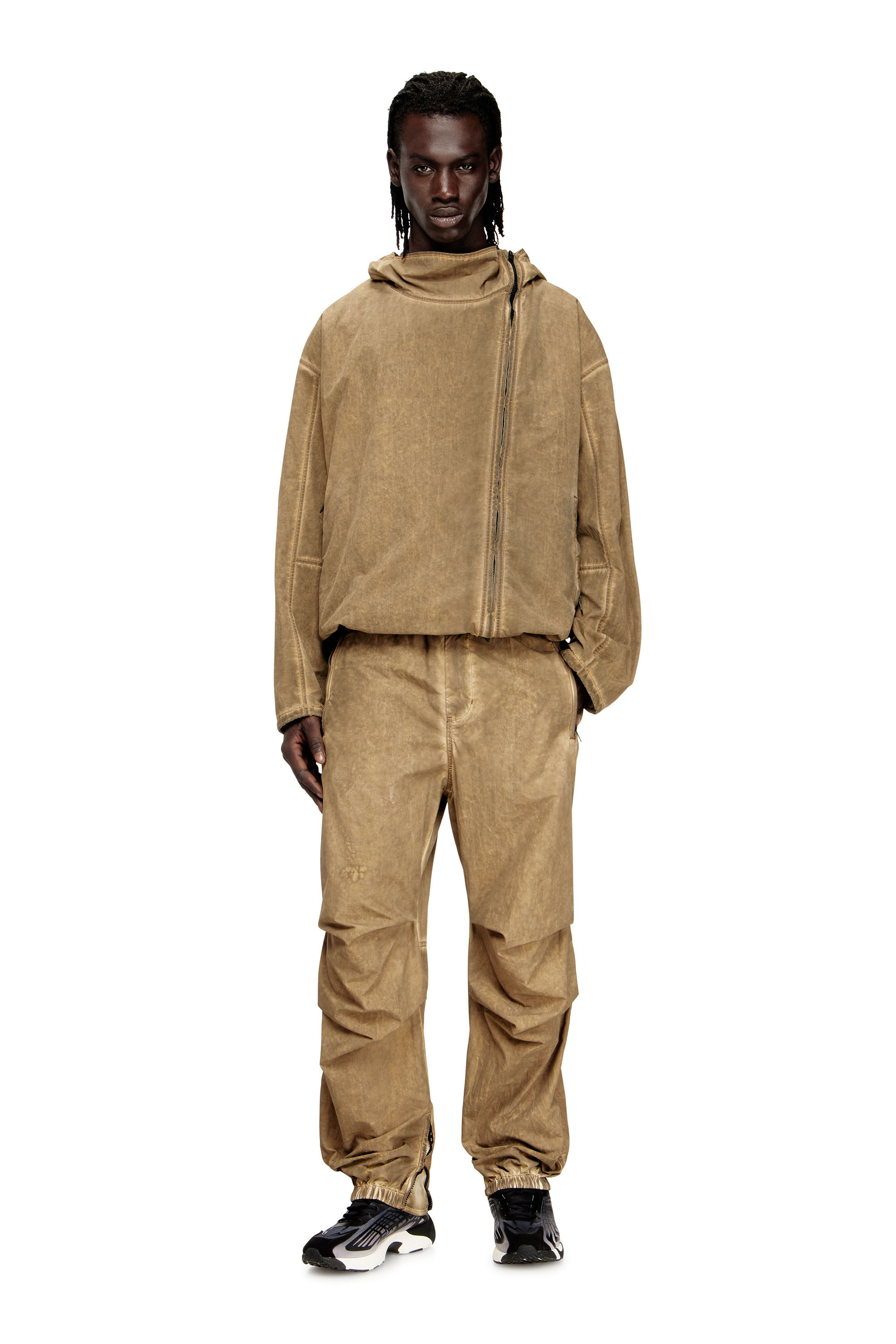 Men's Dirt-effect hooded jacket in Taslan | Beige | Diesel