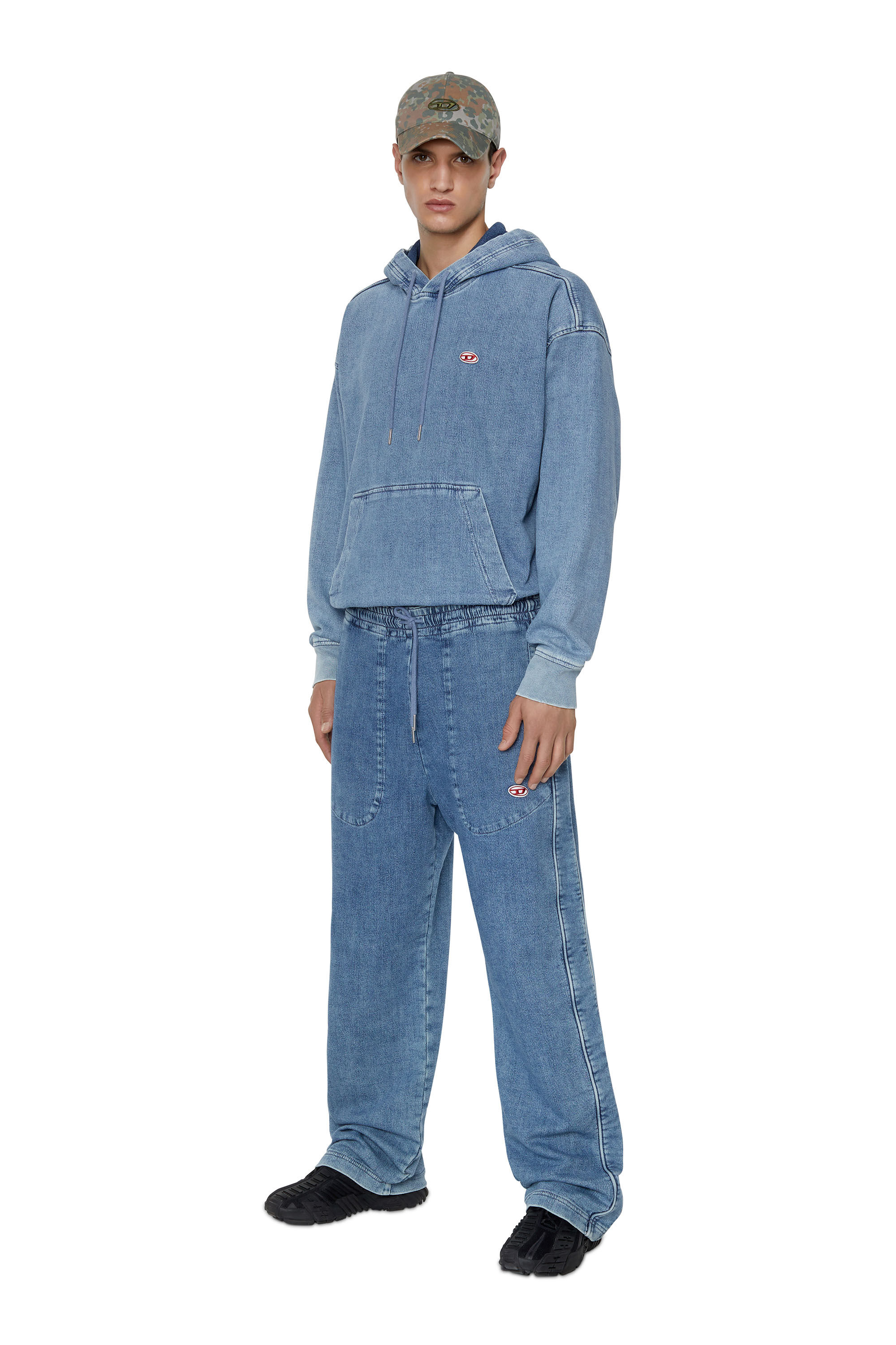 Diesel - D-UM-RIB TRACK DENIM HOODIE, Light Blue - Image 1