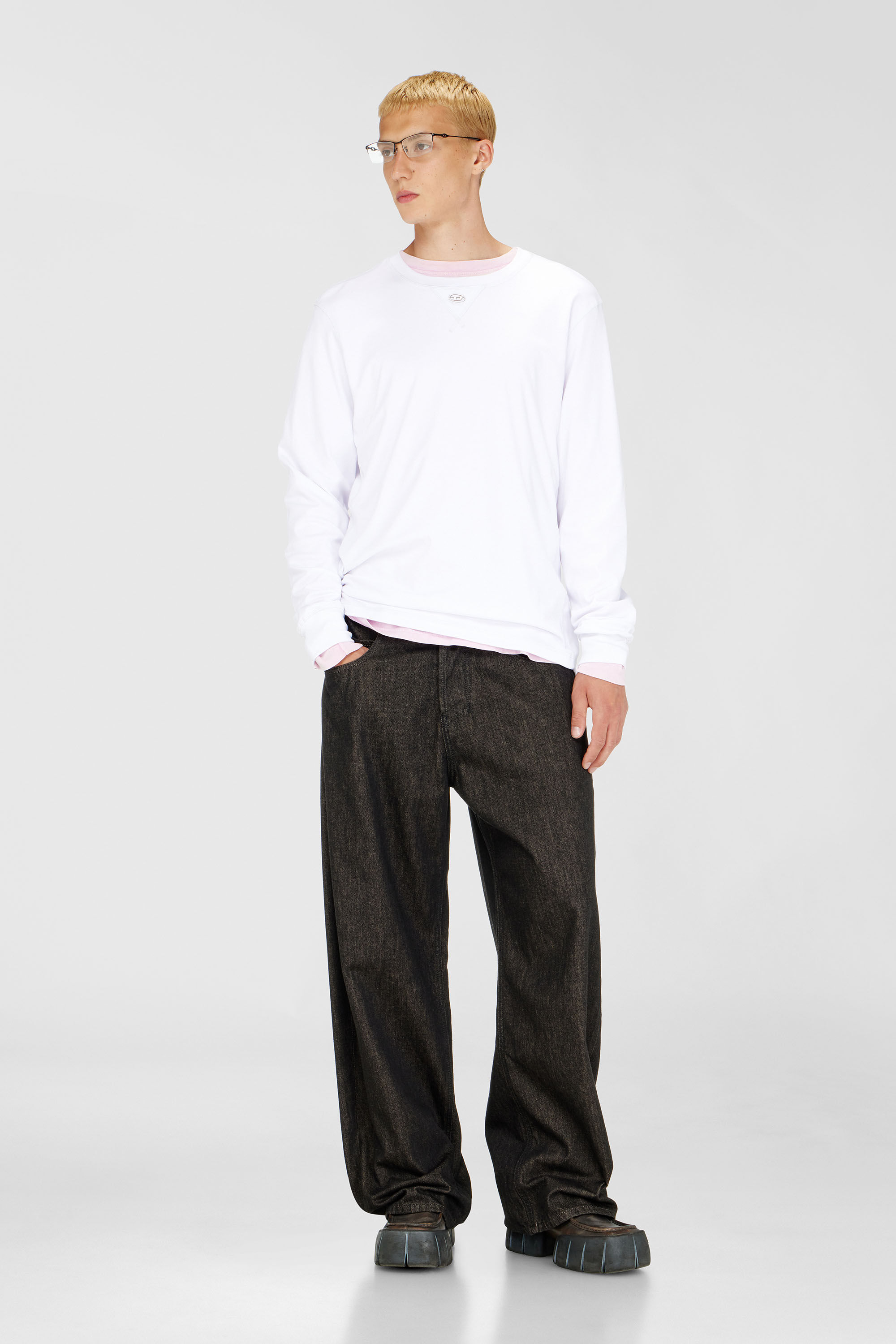 Men's Cotton long-sleeve T-shirt with Oval D | White | Diesel HU