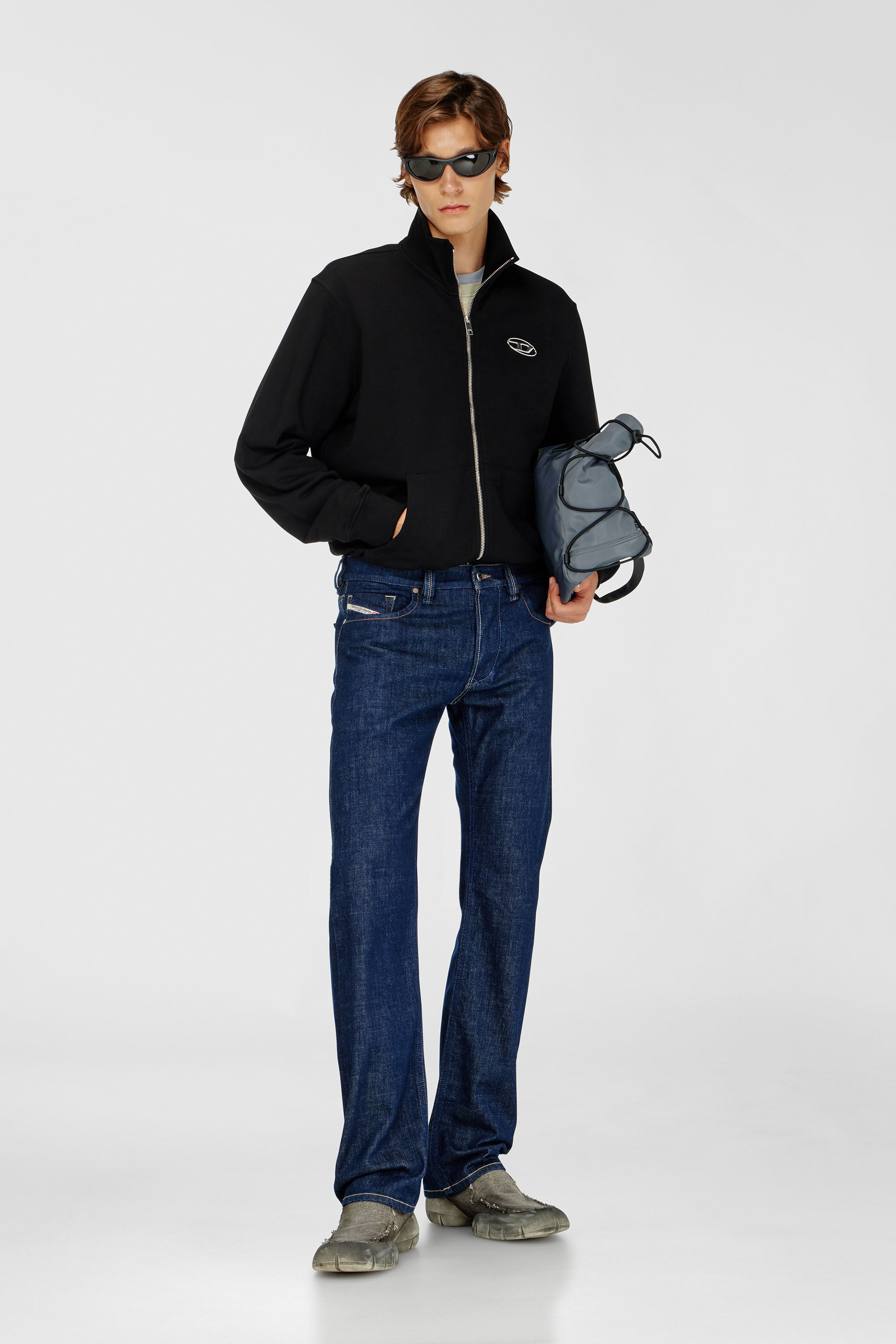 Diesel - S-GINNI-ZIP-OD, Man's Zip-up sweatshirt with metallic logo in Black - 1