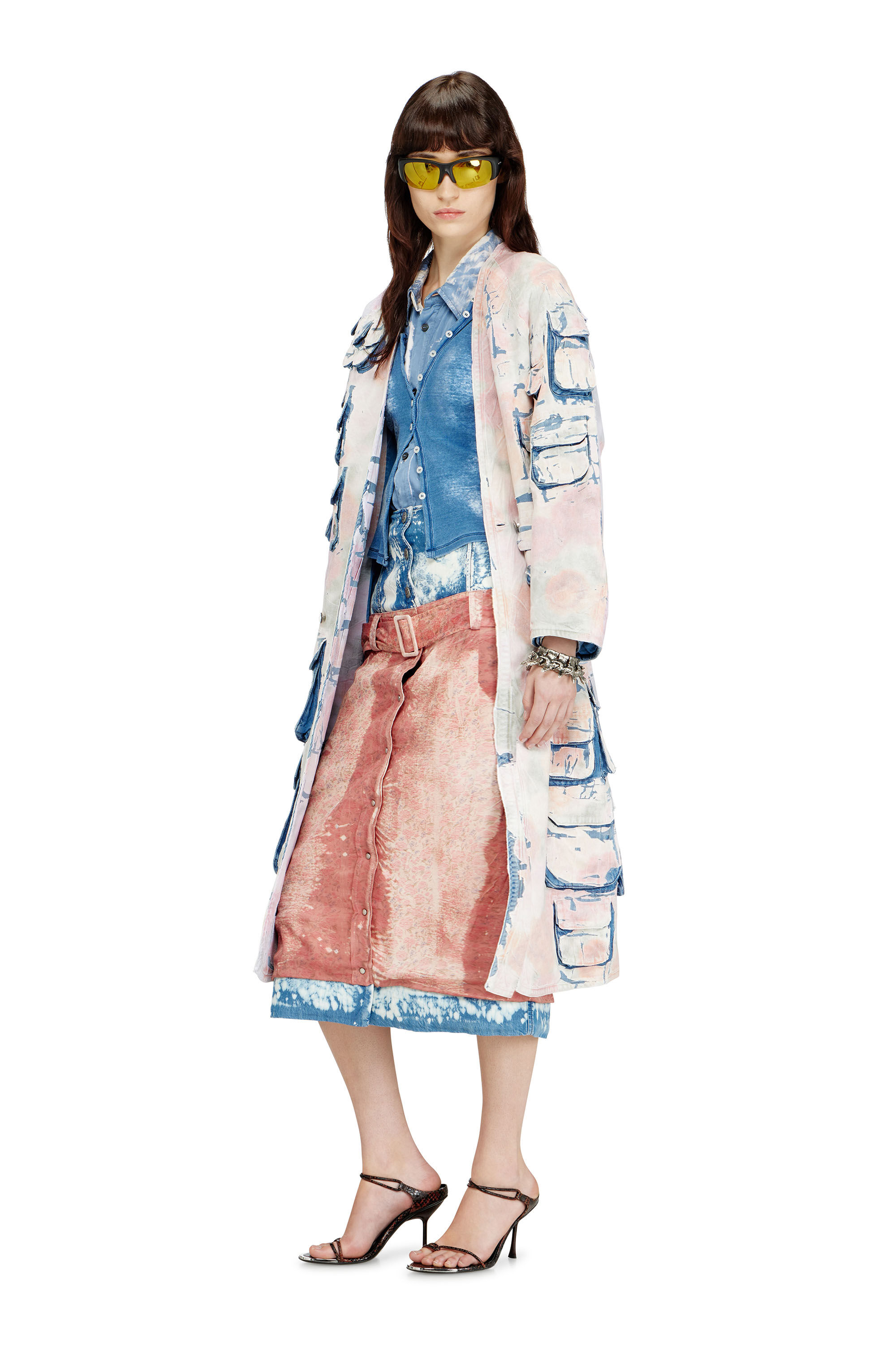 Women's Denim coat with peel-off check jersey | Multicolor