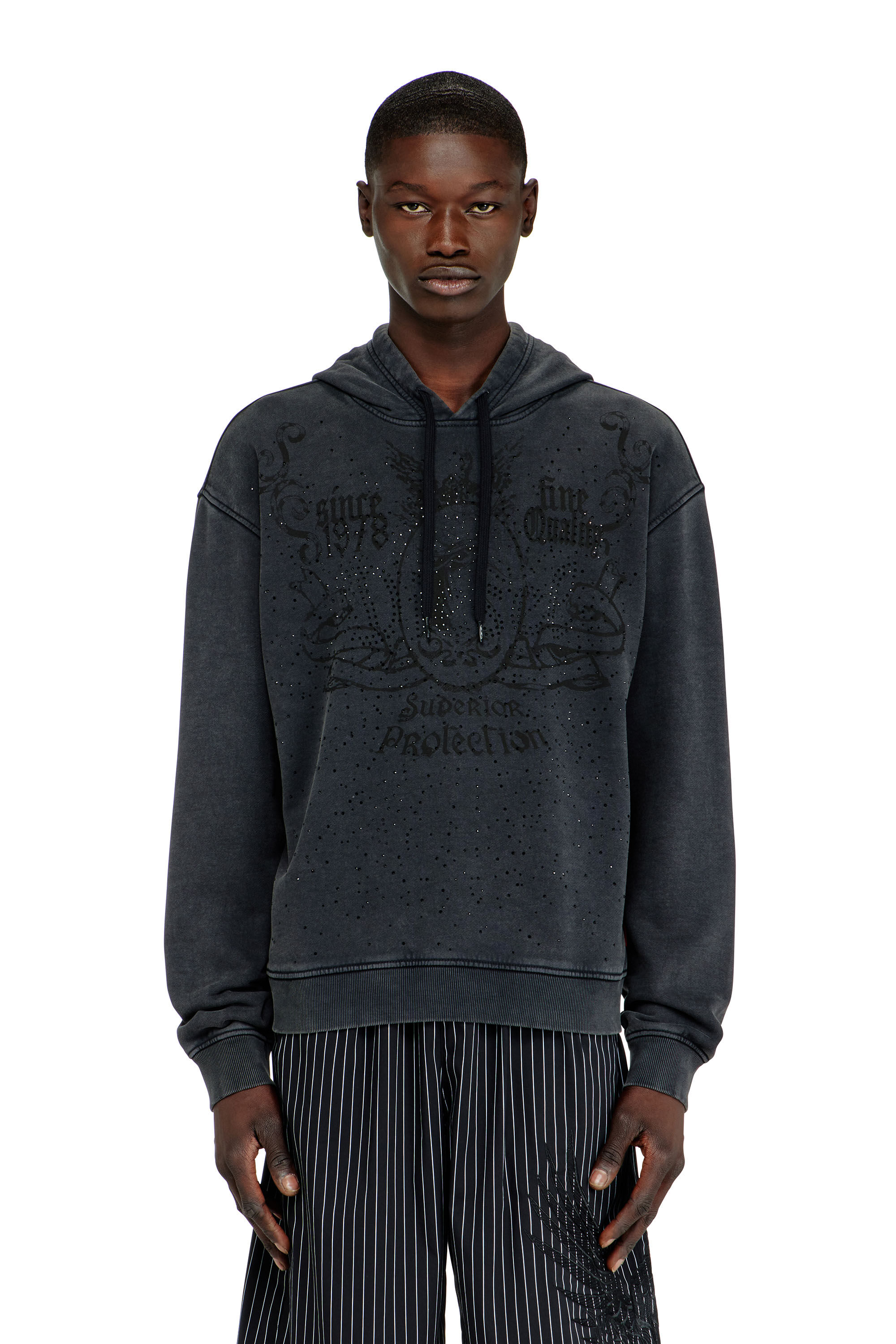 Diesel - S-NORM-HOOD-AA3, Man's Printed hoodie with rhinestone studs in Dark grey - 3