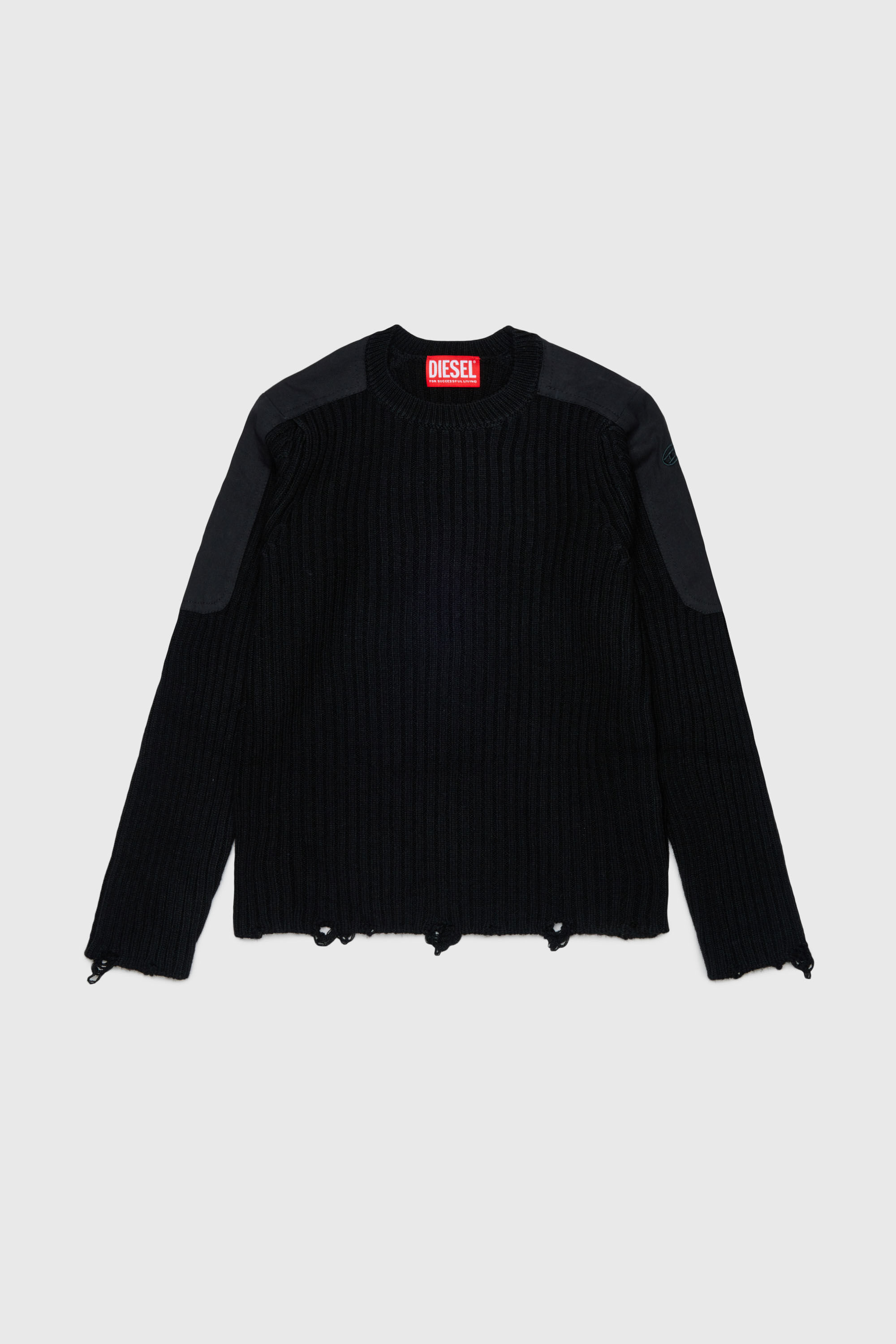 Diesel - KAMAR, Man's Frayed jumper in wool blend in Black - 1