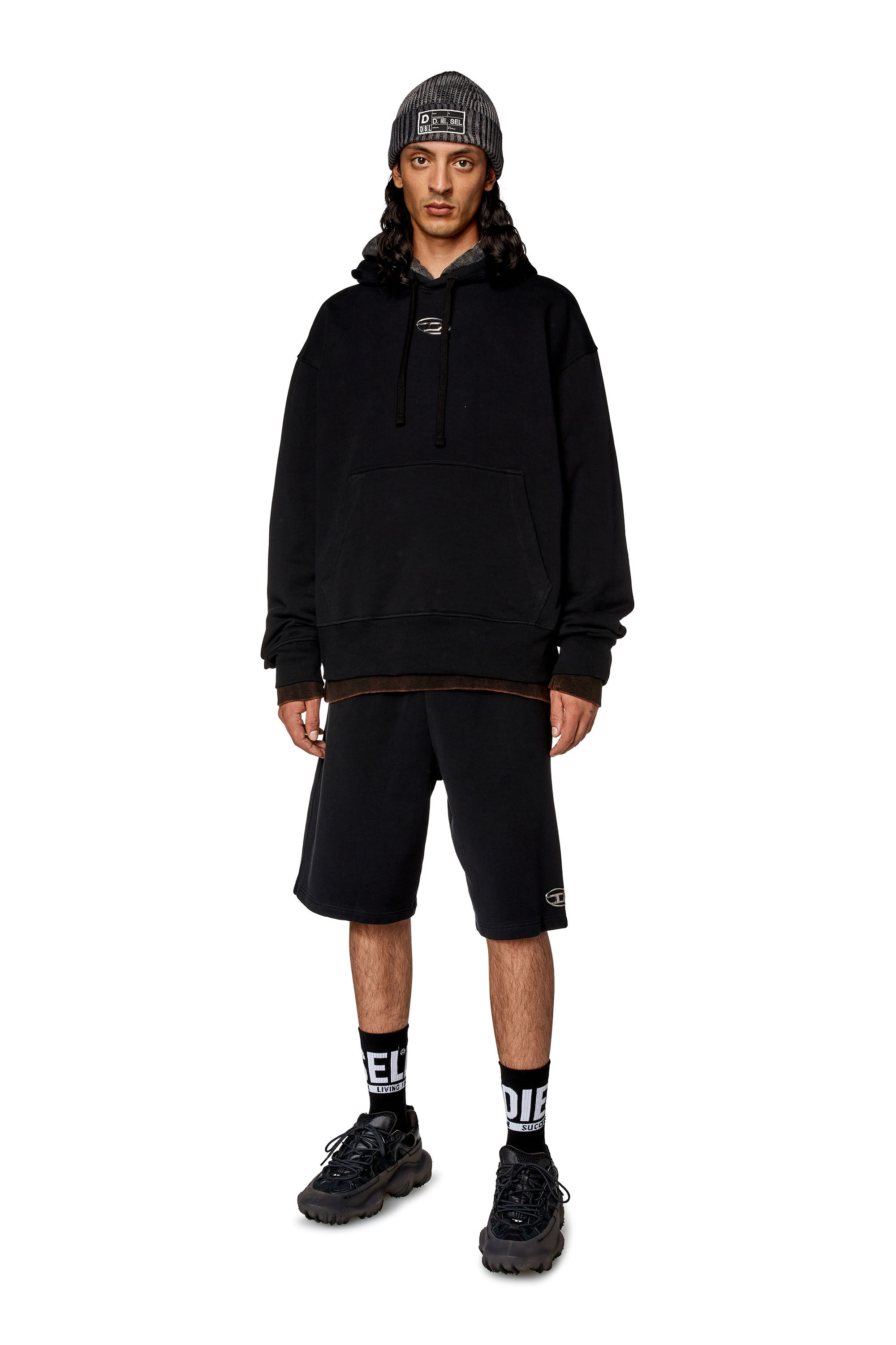 S-MACS-HOOD-OD Men: Oversized black hoodie metallic logo | Diesel