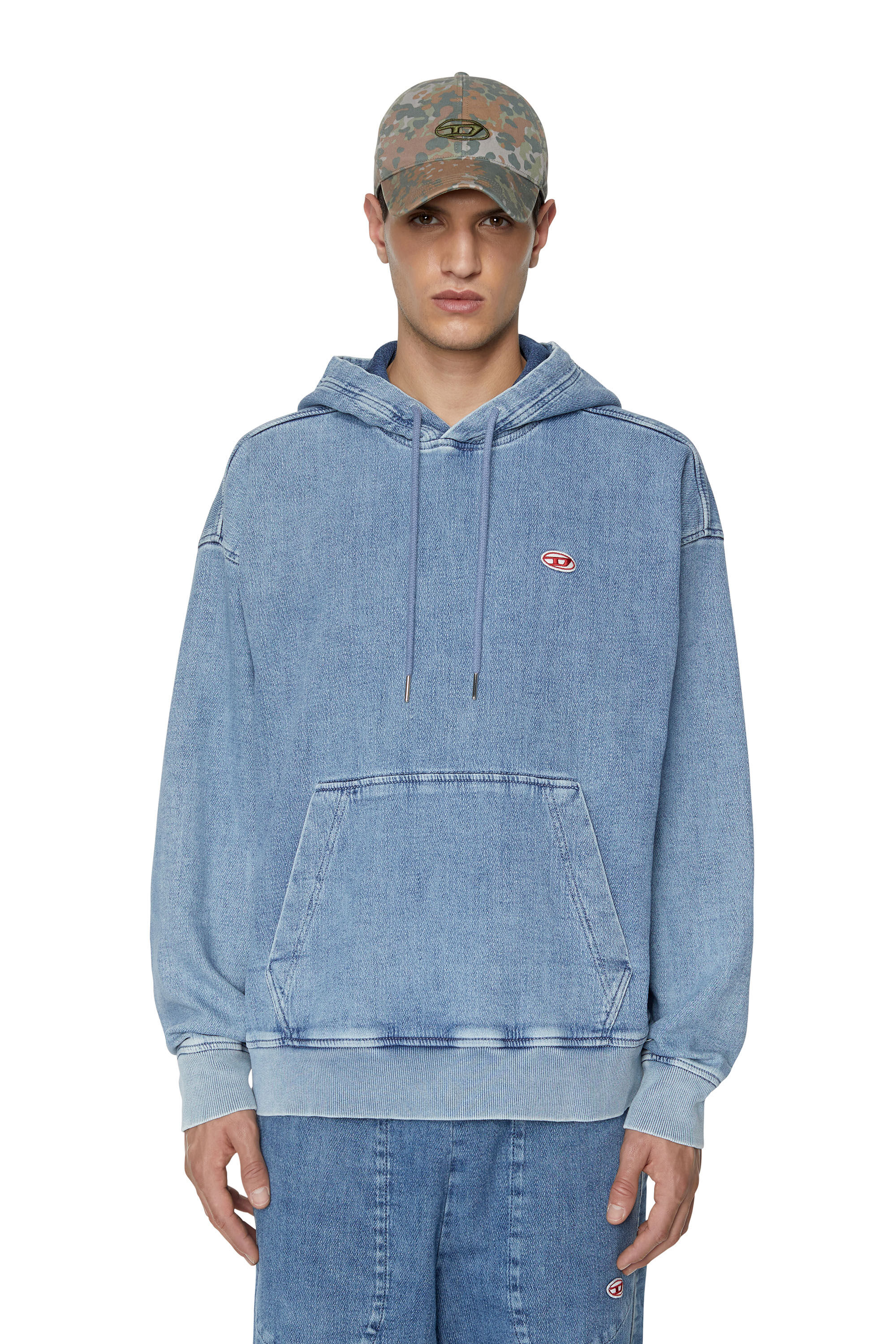 Diesel - D-UM-RIB TRACK DENIM HOODIE, Light Blue - Image 3