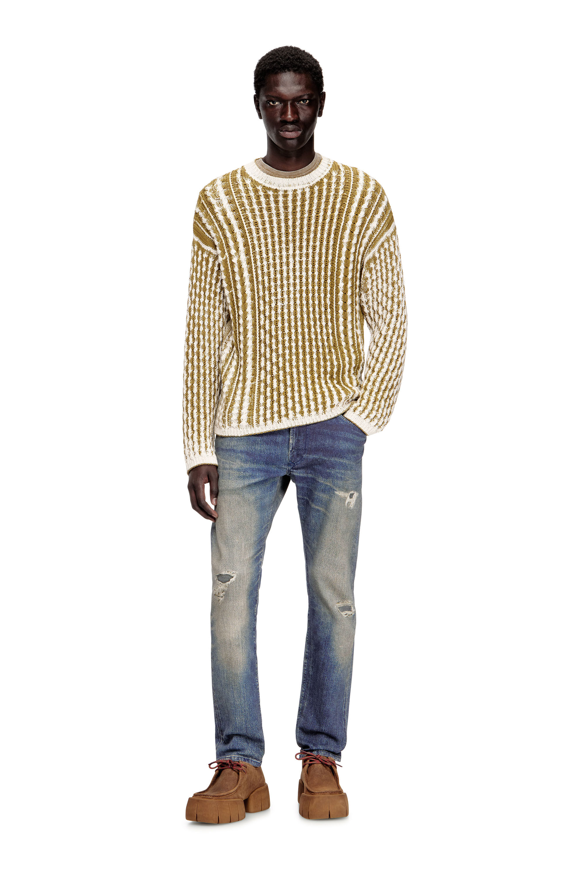 DECEMBERMAY Logo pattern Rib knitイエロー Men's Reverse-print cable-knit jumper | Multicolor | Diesel